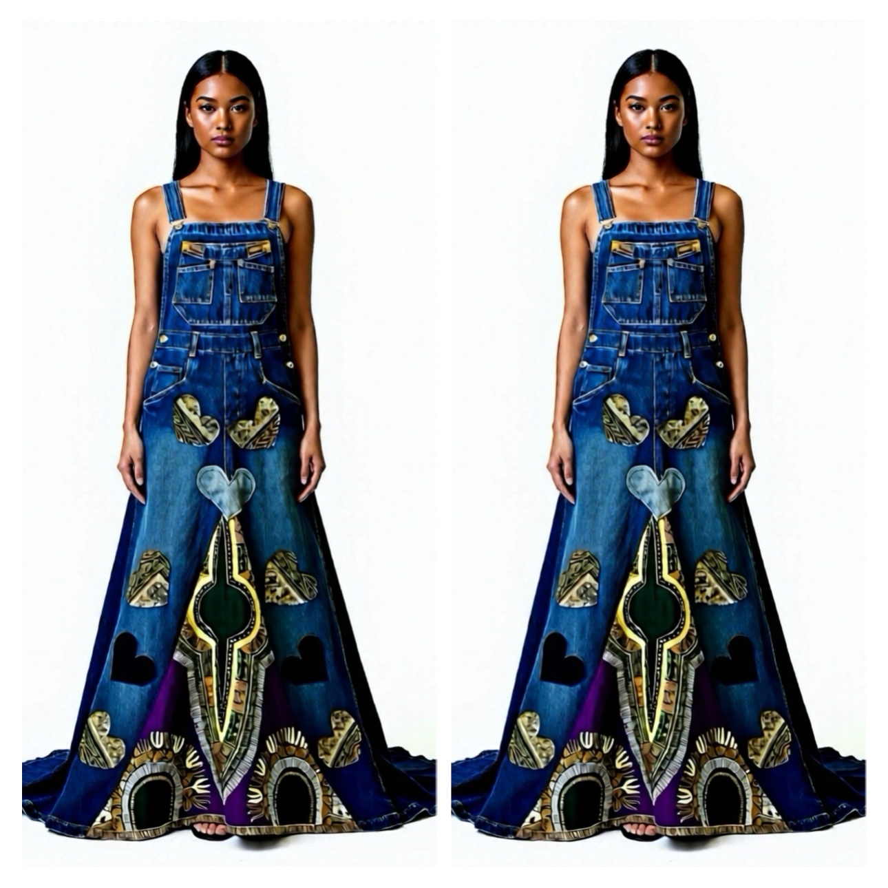 Denim Maxi Dress with Artistic Patterns