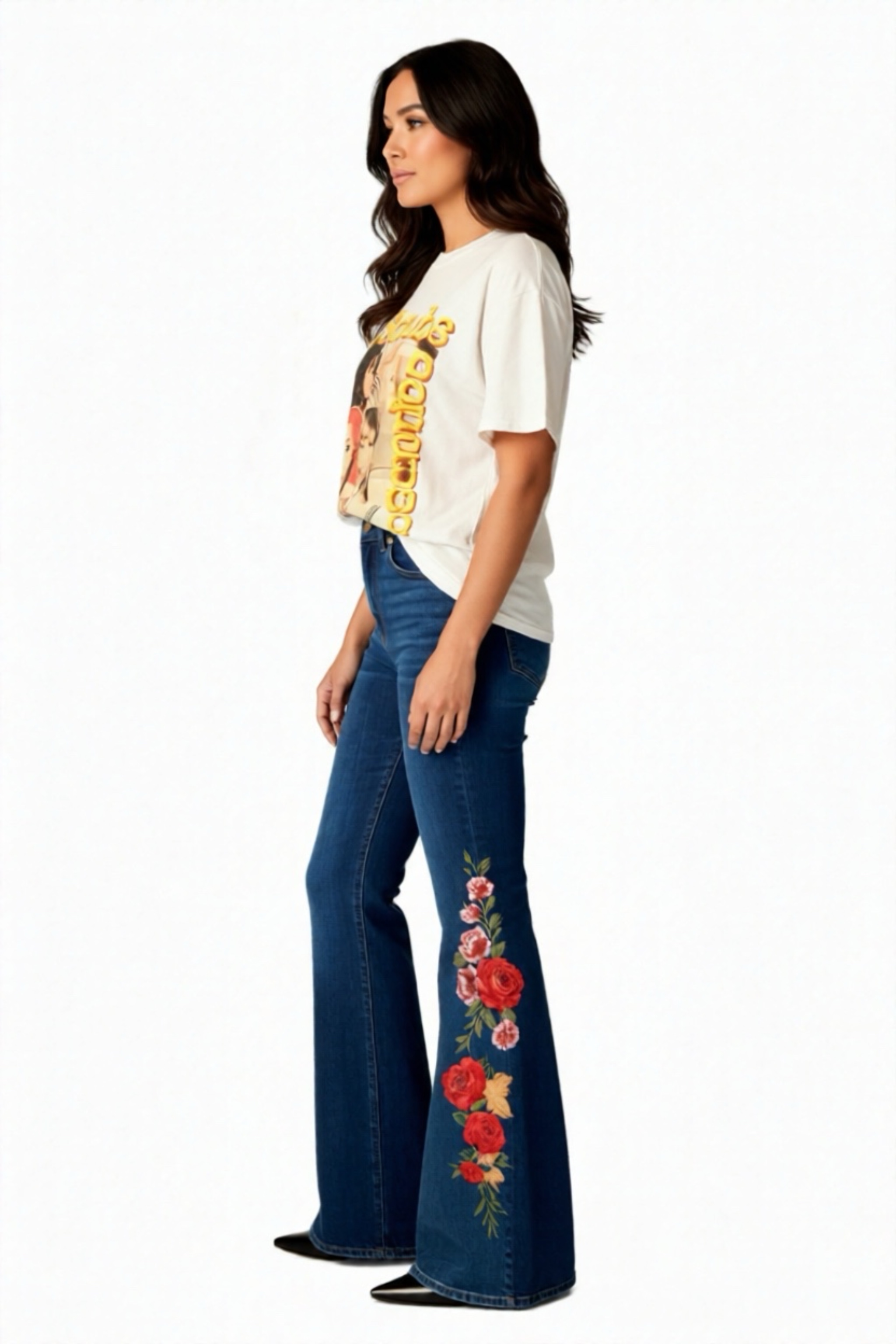 Floral Embroidered Flared Jeans