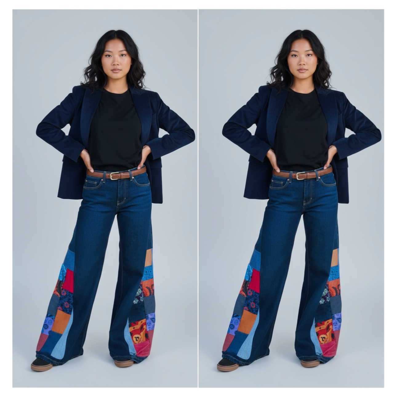 Wide Leg Patchwork Flared Jeans