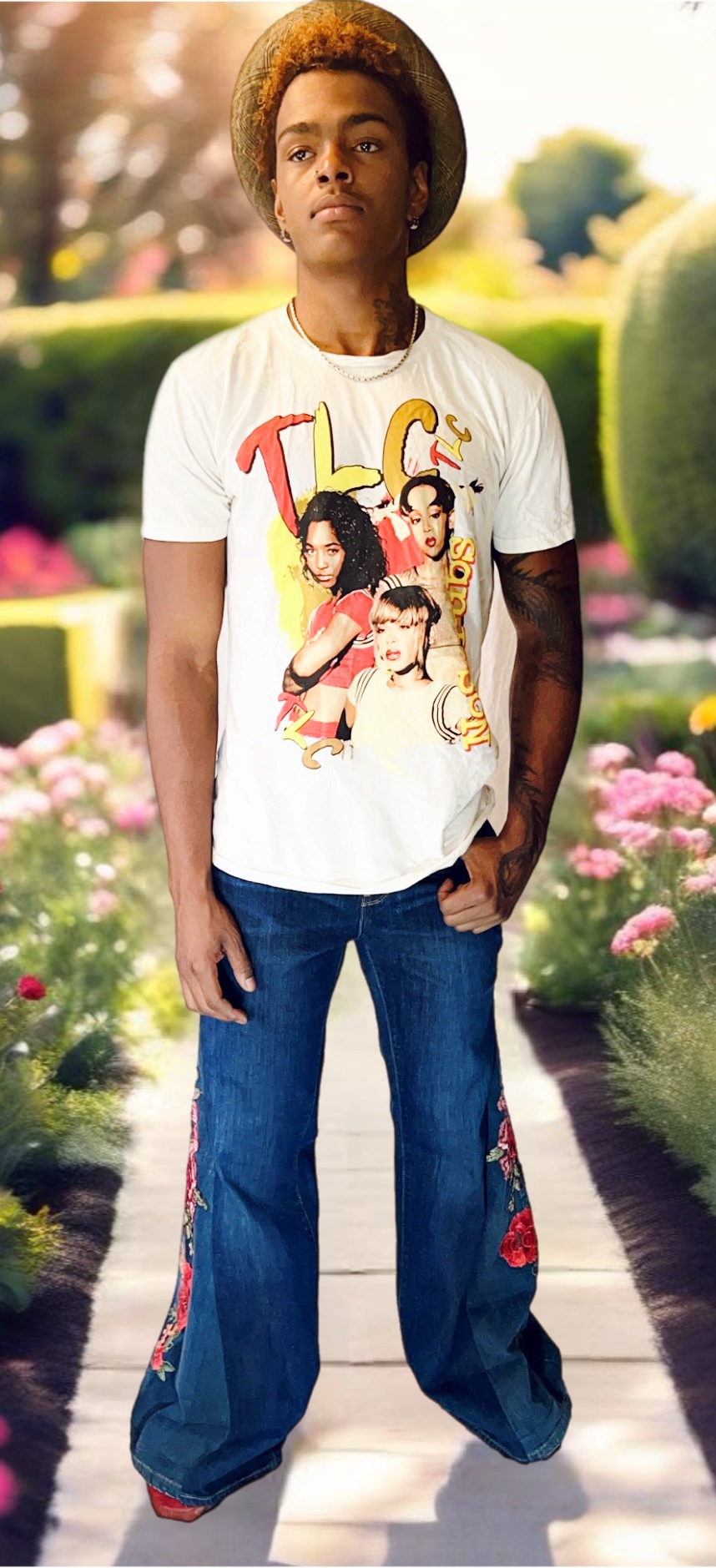 Embroidered Flared Denim Jeans