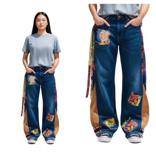 Patchwork Wide-Leg Unisex Jeans 