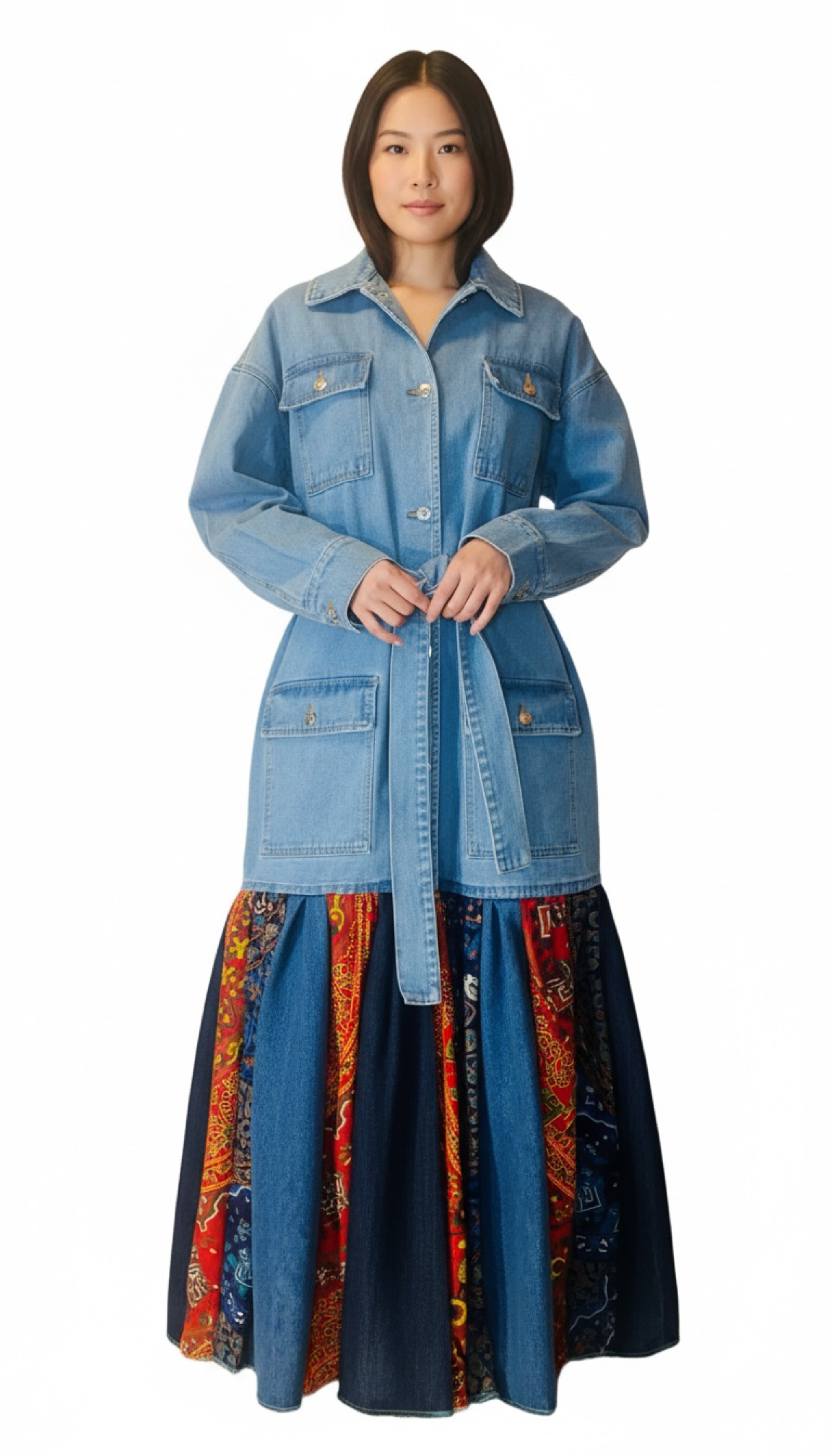 Denim Patchwork Maxi Dress