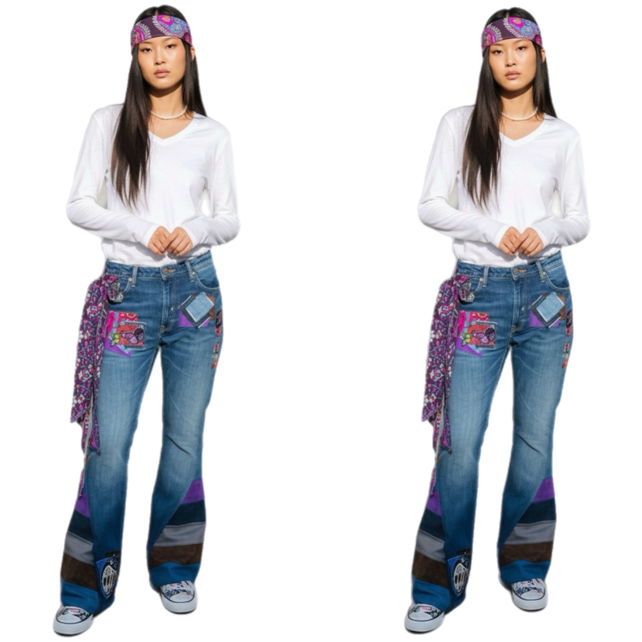 Boho Patchwork Denim Jeans