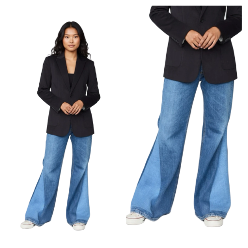 Two-Tone Flared Blue Jeans