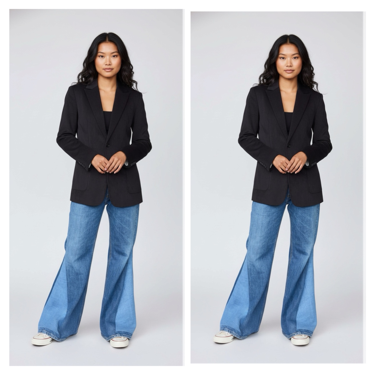 Two-Tone Flared Blue Jeans