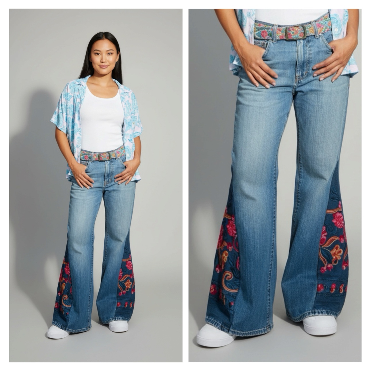 Boho Embroidered Flare Jeans