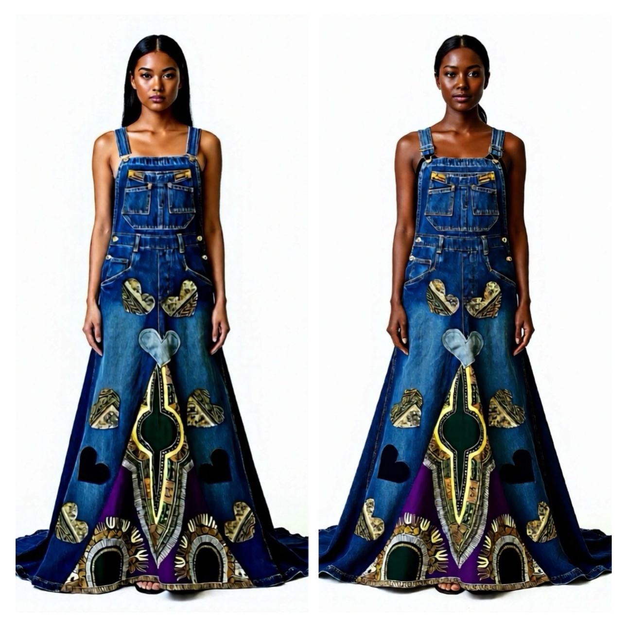 Denim Maxi Dress with Artistic Patterns