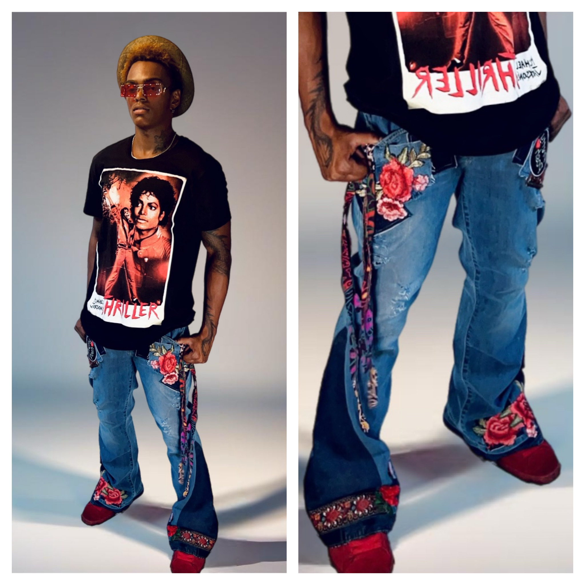 Handmade Boho Patchwork Flared Jeans