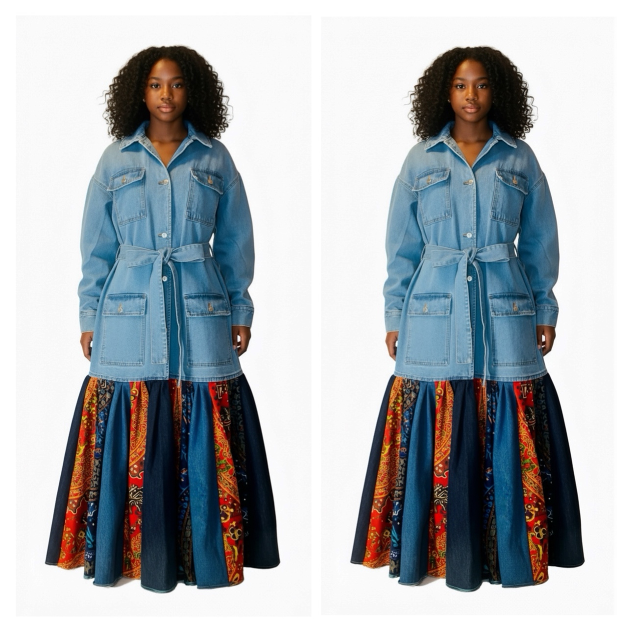 Denim Patchwork Maxi Dress