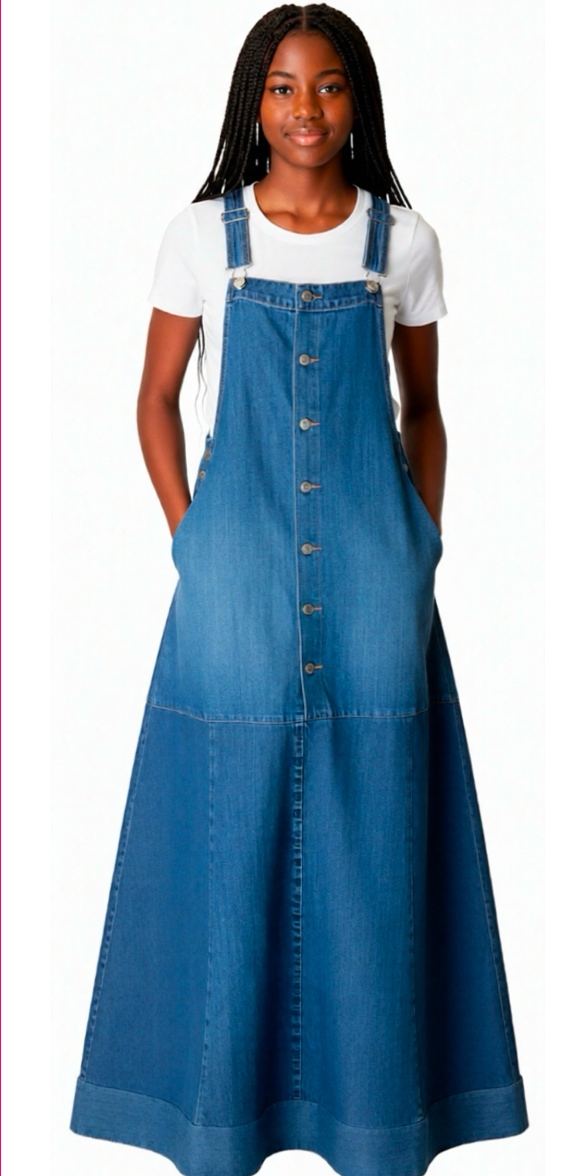 Maxi Medium Blue Denim Overall Dress