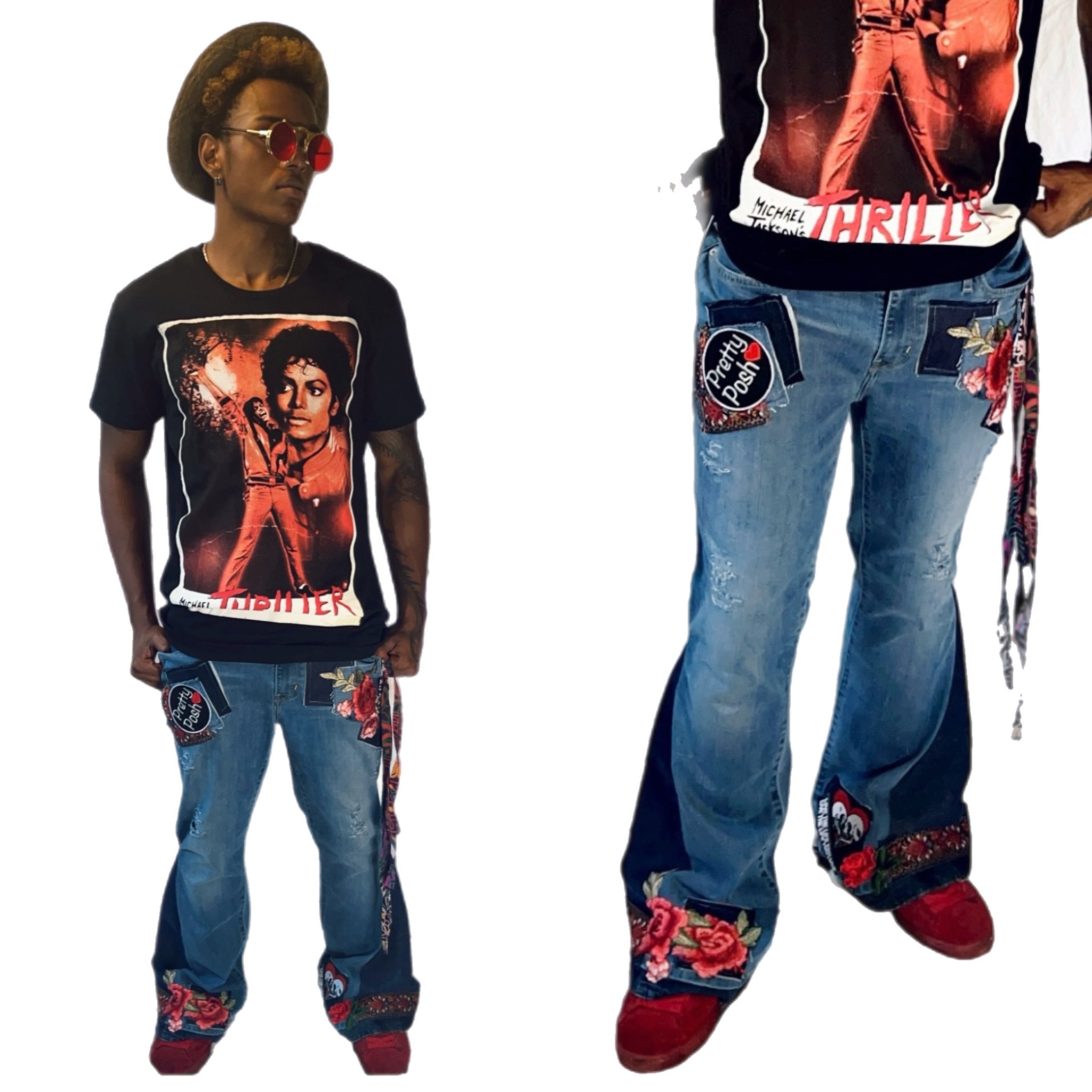 Handmade Boho Patchwork Flared Jeans