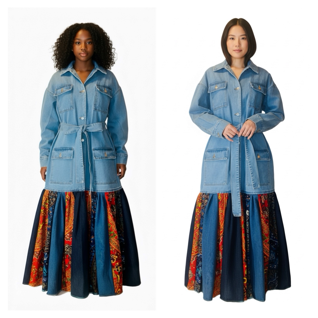 Denim Patchwork Maxi Dress