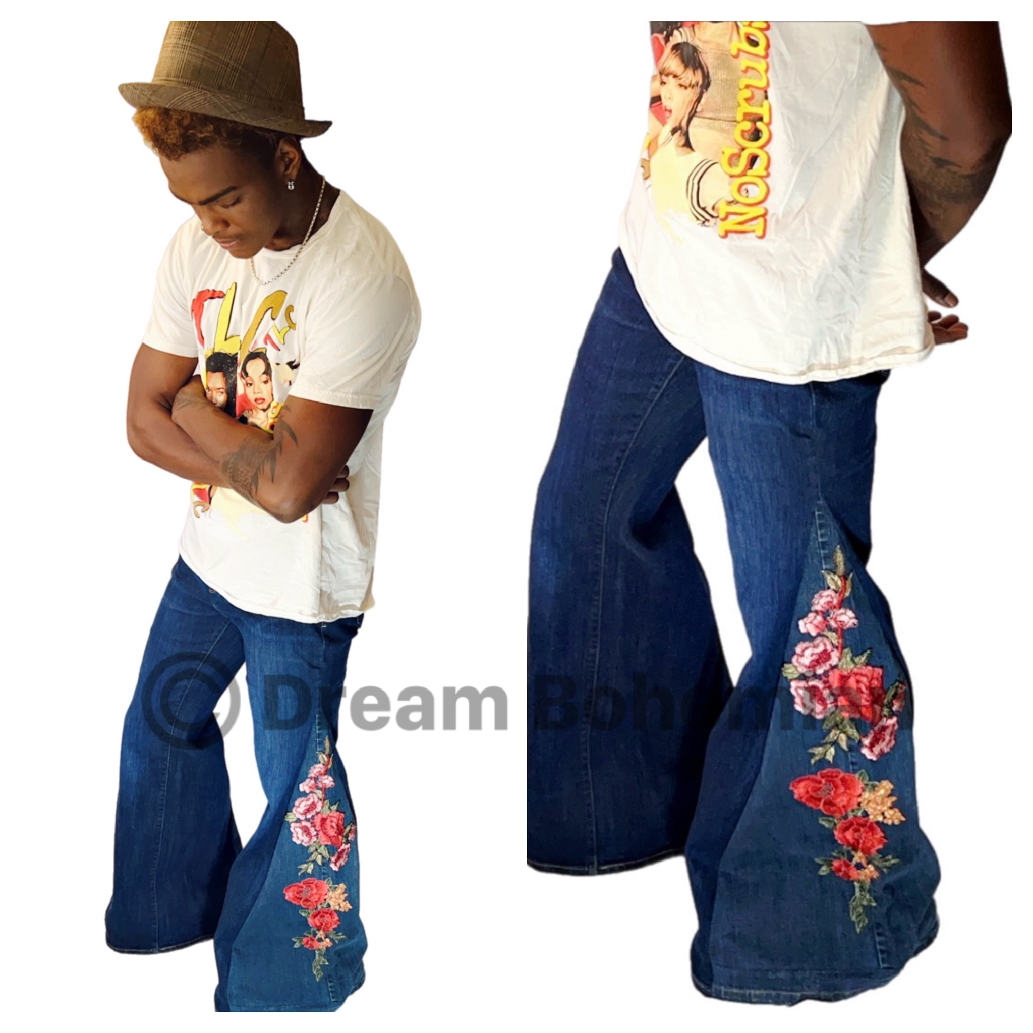 Embroidered Flared Denim Jeans
