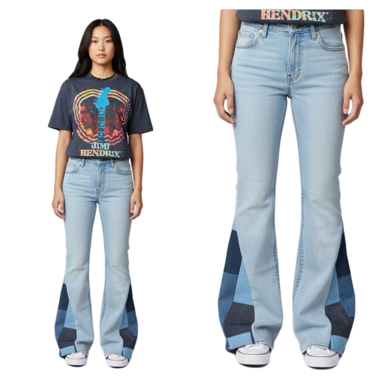 Flare Denim Patchwork Unisex Jeans 