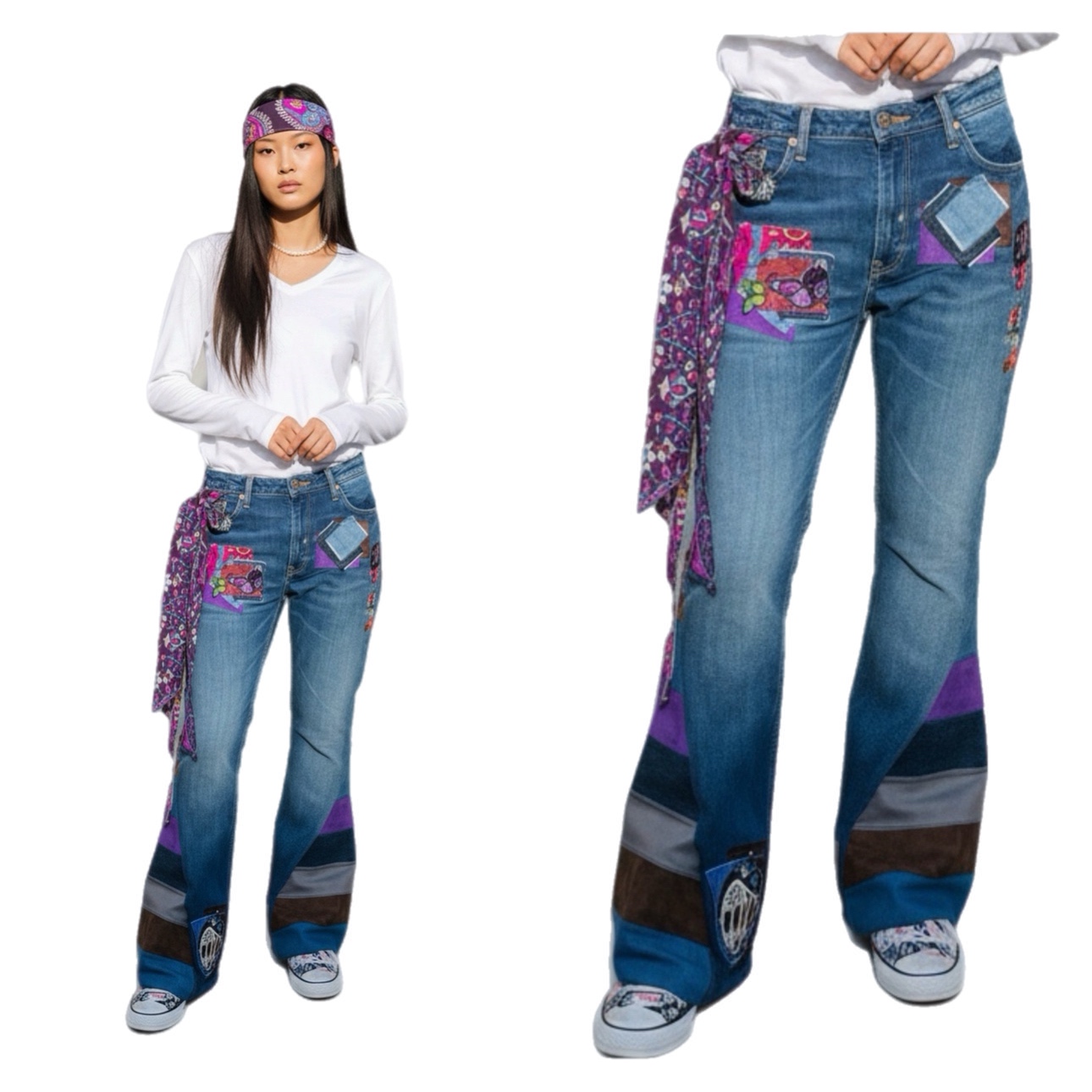 Boho Patchwork Denim Jeans