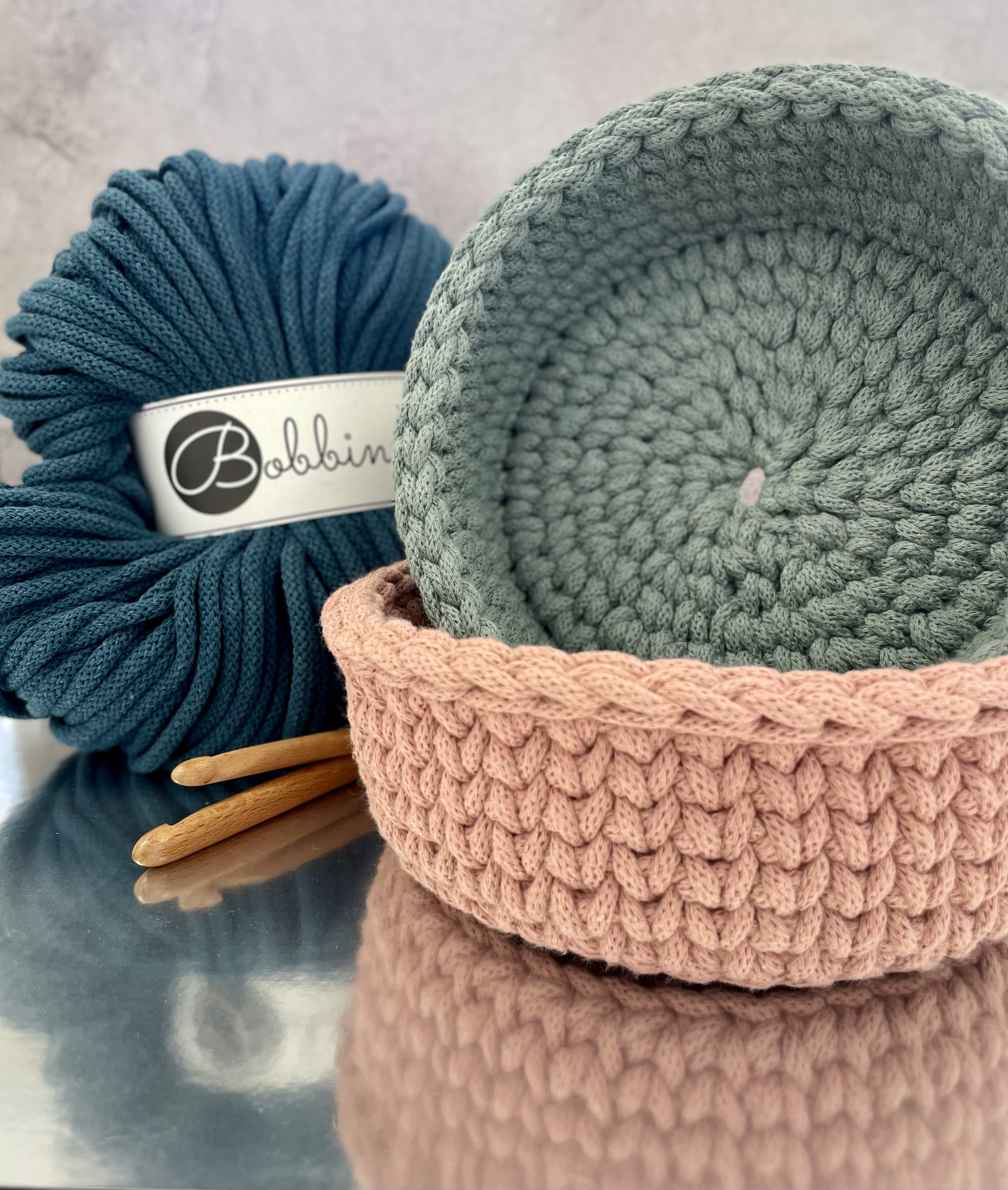 Körble häkeln im Strickmuster