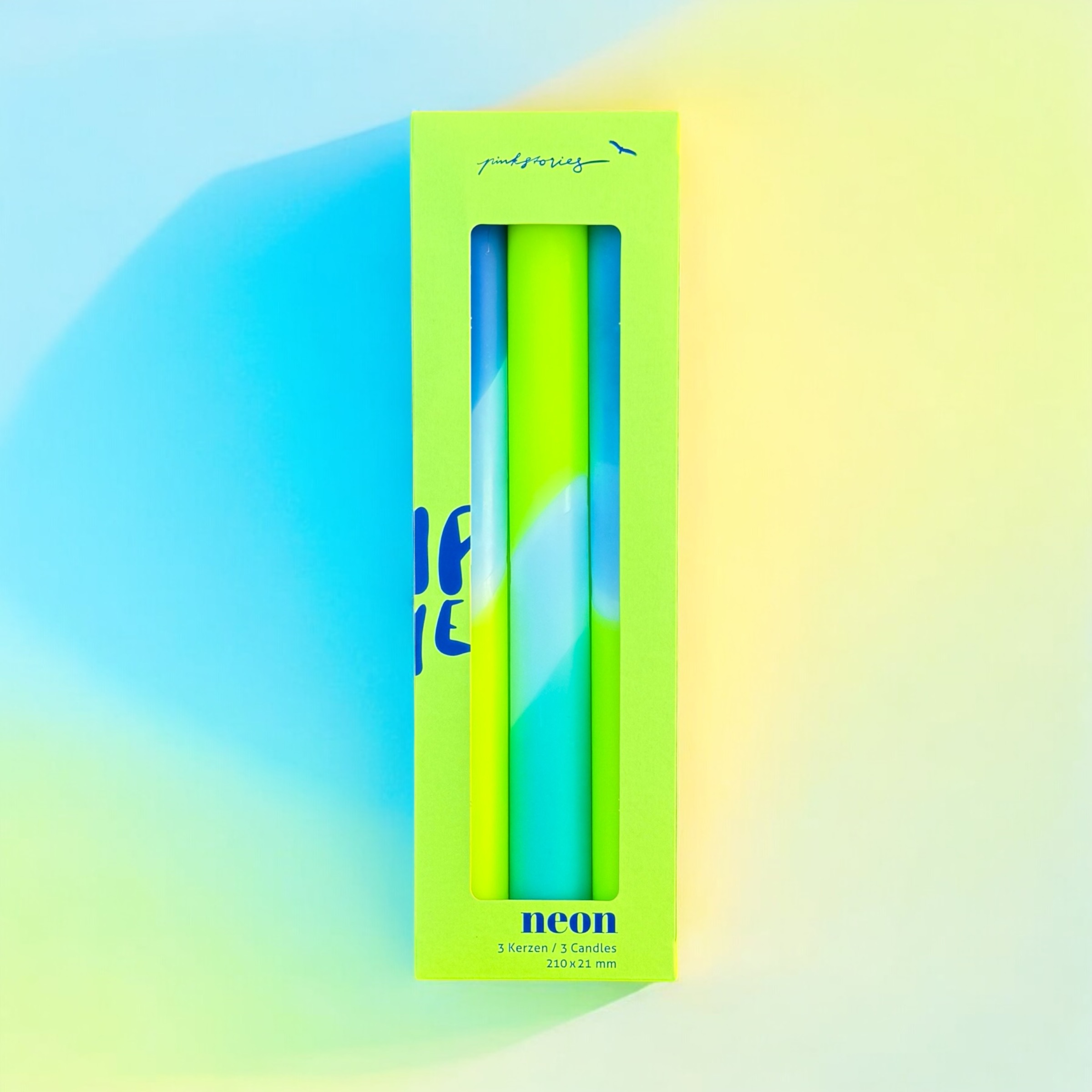 Dip Dye Neon 3 spalvotų žvakių rinkinys - CITRINOS ŽIEVELĖ