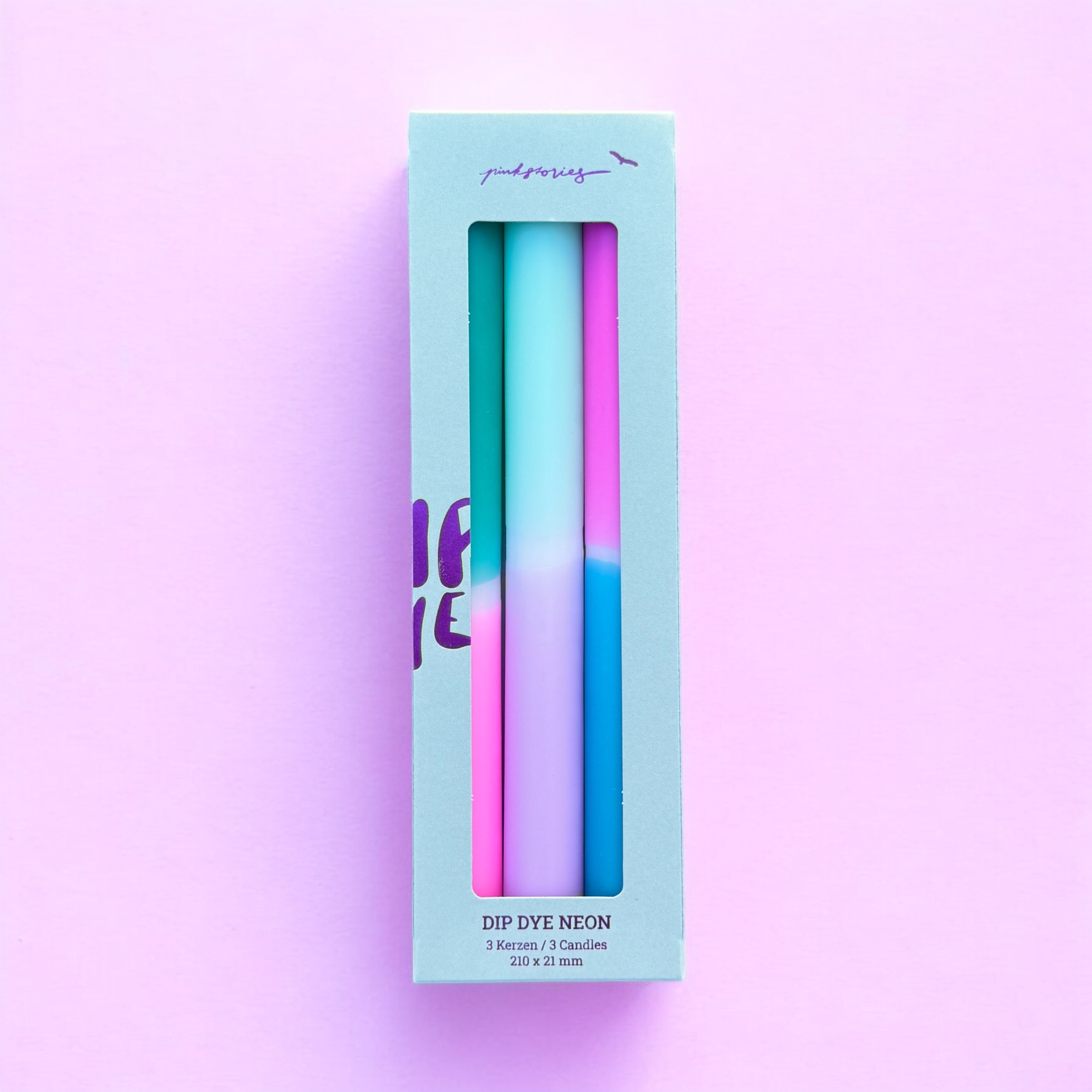 Dip Dye Neon 3 spalvotų žvakių rinkinys - MĖLYNAS ANANASAS