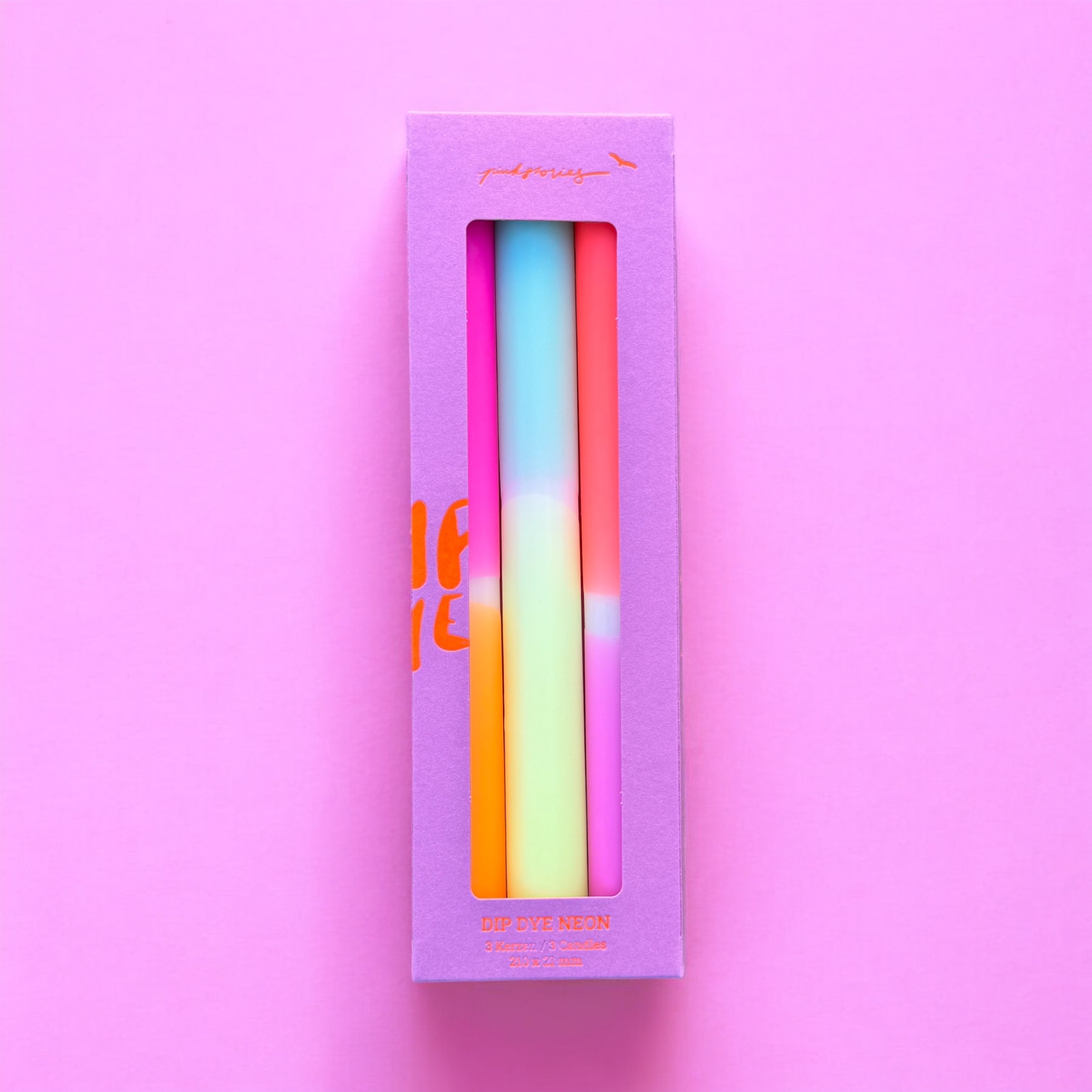 Dip Dye Neon 3 spalvotų žvakių rinkinys - MANDARINŲ SAULĖLYDIS