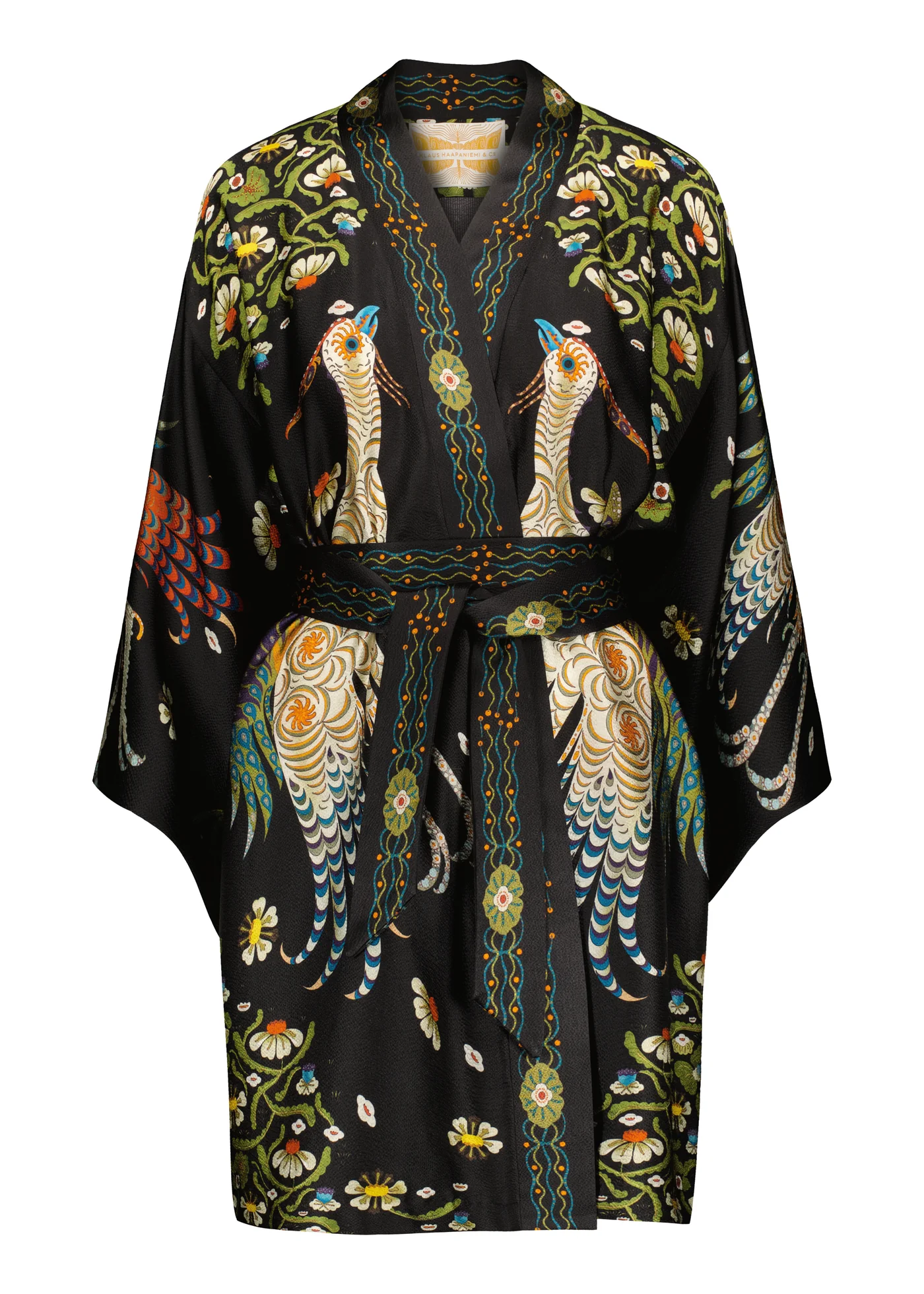 Firebird Kimono juodas, 100% šilkas