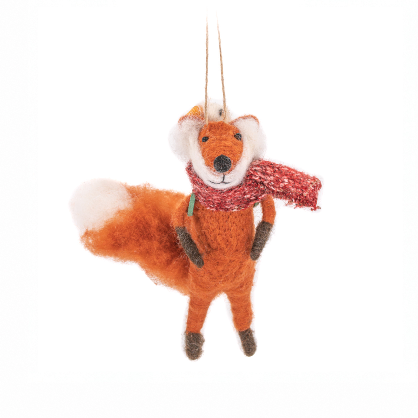 Lapė su antimi kuprinėje - veltas kalėdinis eglutės žaisliukas