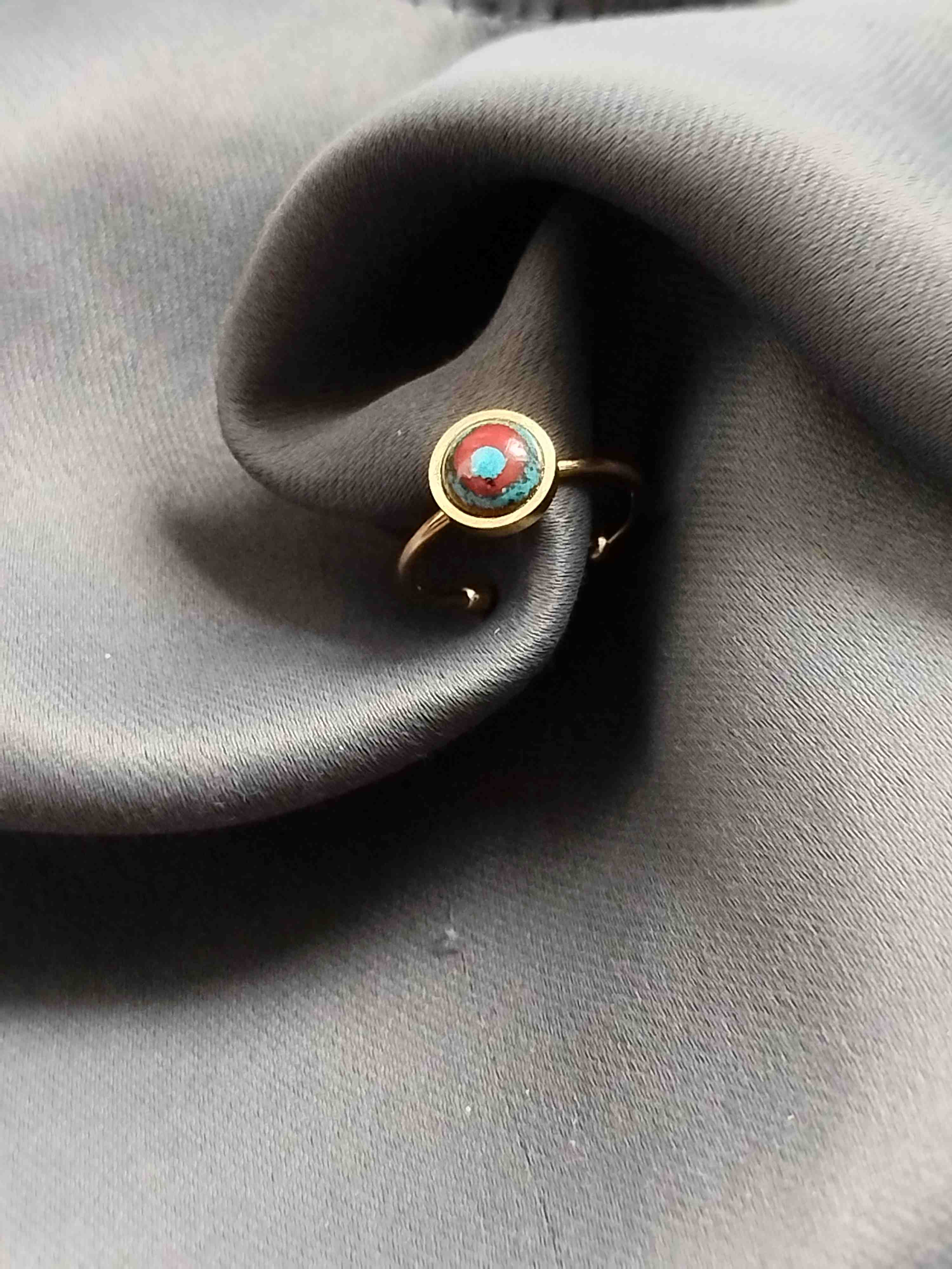 Bague Piccoli dorée bleu turquoise et rouge