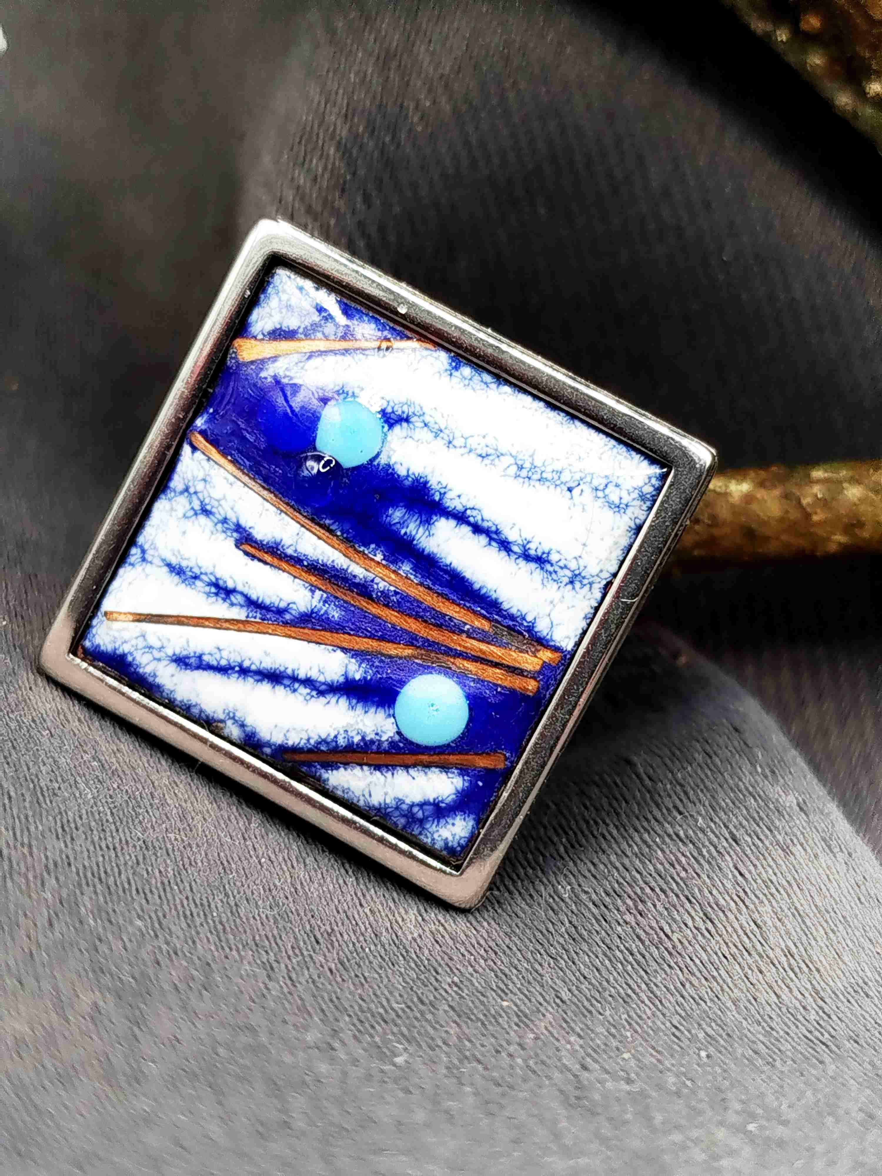 Bague Grandissime bleu blanche et cuivrée