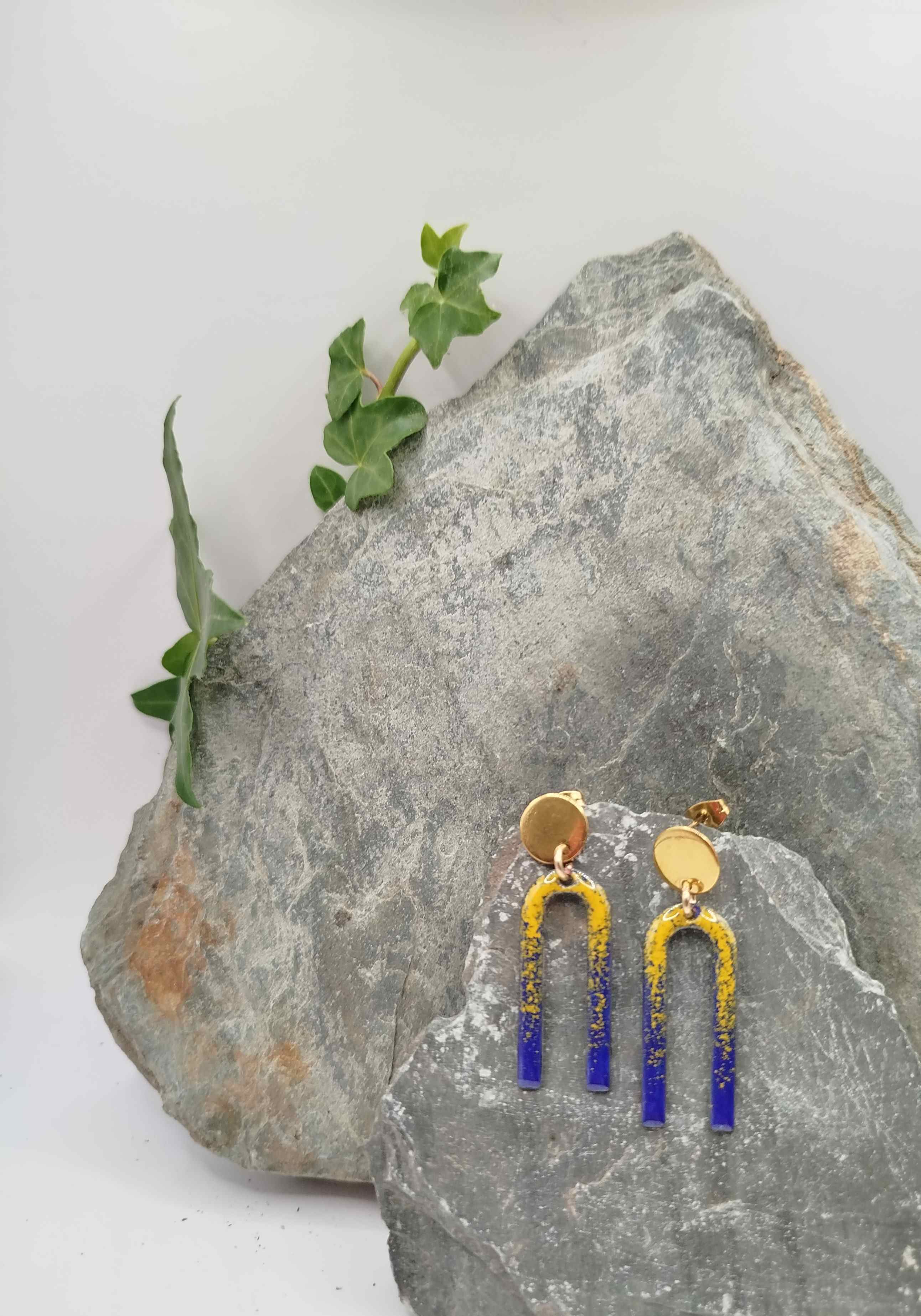 Boucles d'oreilles Ursulines jaune et bleu