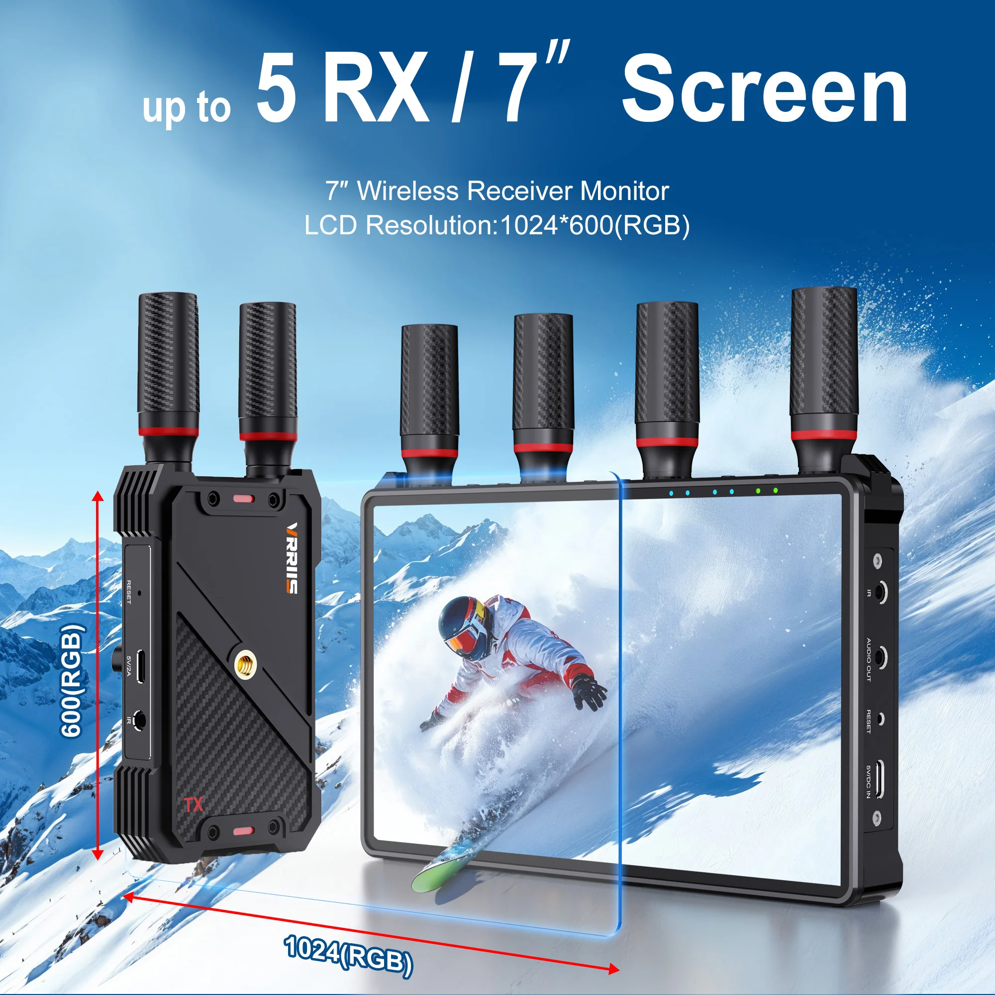 1,312FT WL083 Wireless HDMI Extender Video Transmitter Receiver with 7-inch Monitor LCD Screen