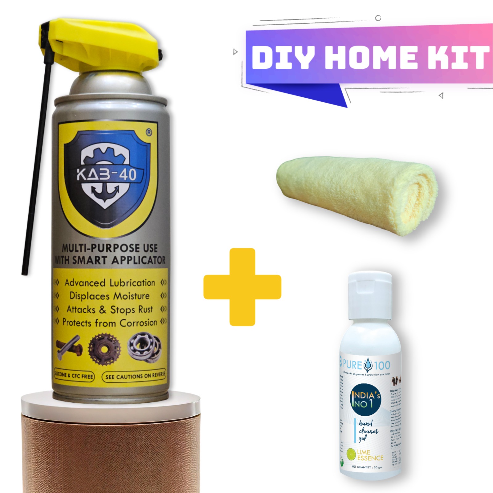KAB-40, Multipurpose Spray With 3 Way Smart Applicator, Includes High Quality Microfiber Cloth + KAB PURE 100 Hand Cleaner Gel 50g, 400ml Rust Remover, Lubricant, Stain Remover, Chimney Cleaner, Auto maintenance, Degreaser, Chain Cleaner & Chain Lube