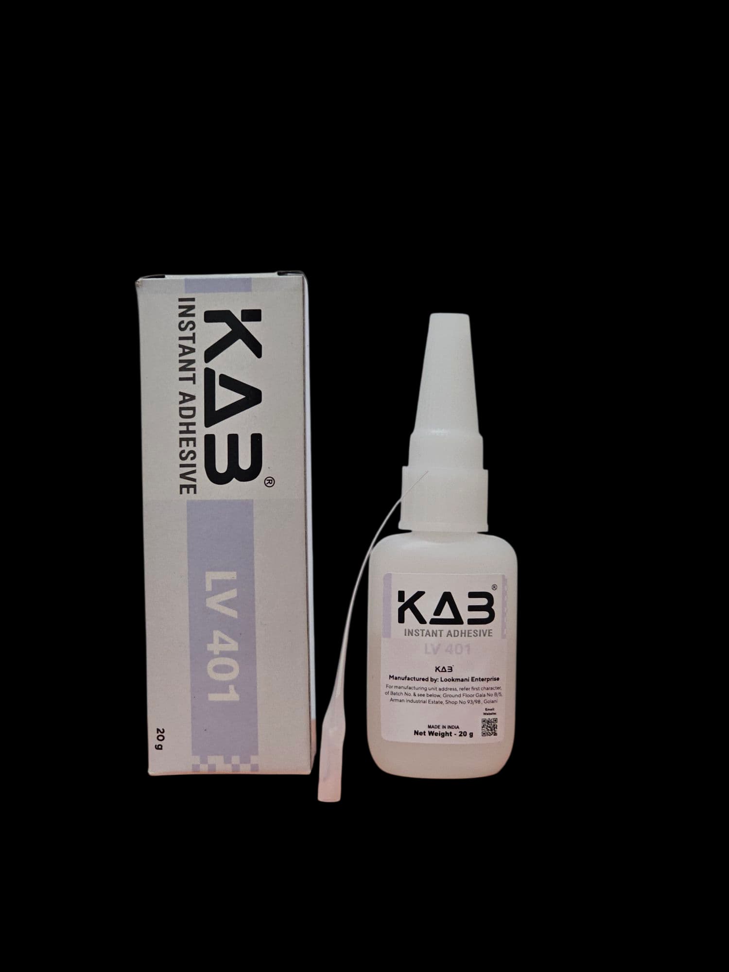 KAB LV-401 Instant Adhesive | High Strength Bonding of Plastics, Rubbers, Metals, Wood, Leather etc. | 20 gm