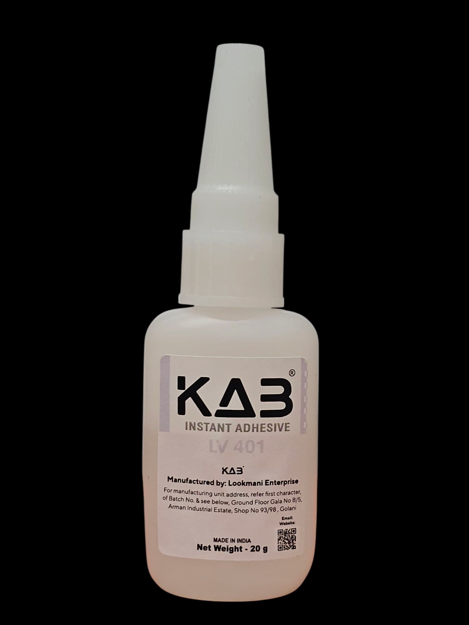 KAB LV-401 Instant Adhesive | High Strength Bonding of Plastics, Rubbers, Metals, Wood, Leather etc. | 20 gm