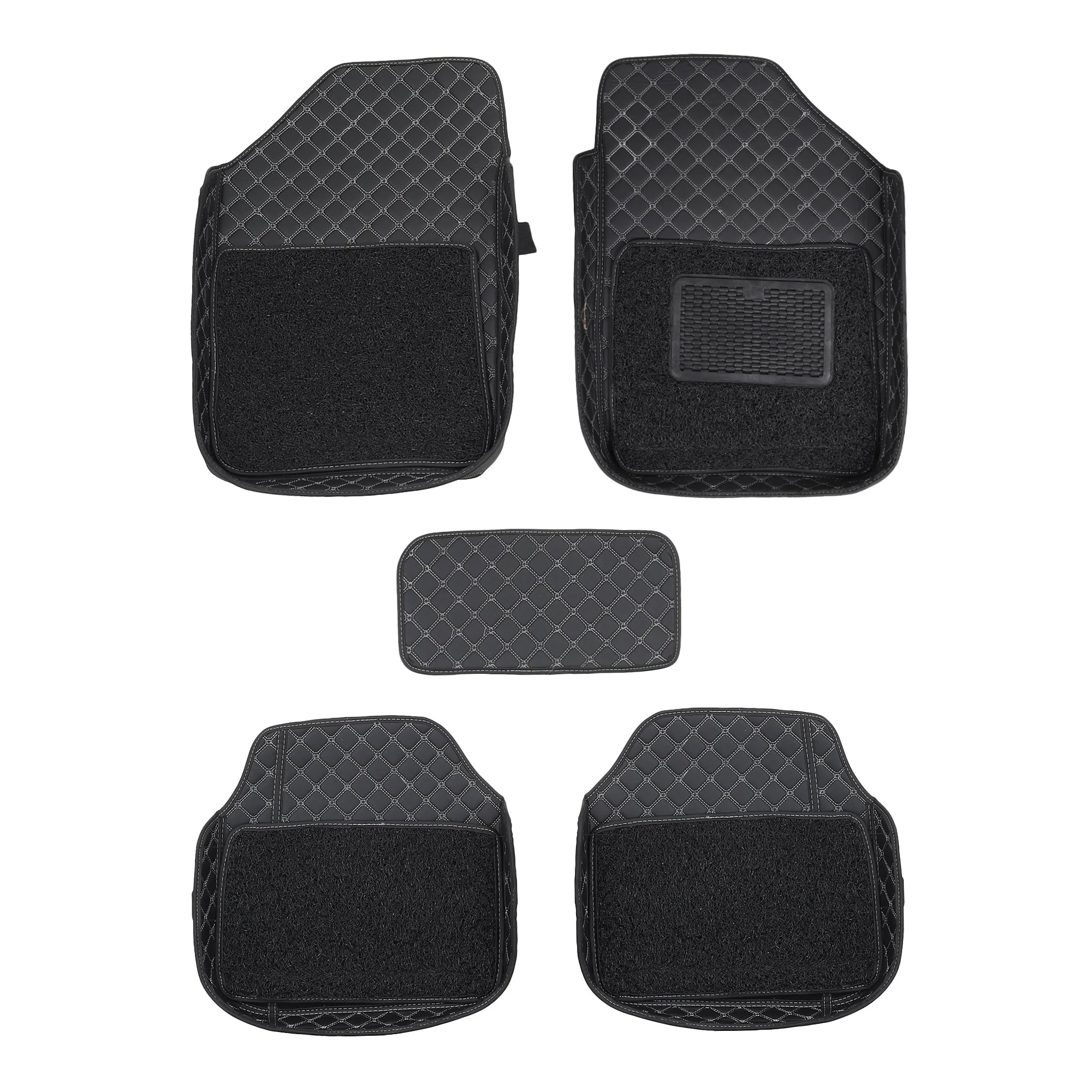 3G PVC Rubber Car Mat Compatible with All 4 Wheeler (All Model Year) | Tray Shape Universal Size Car Floor Foot Mats | Complete Set of 5 Pieces | 100% Waterproof and Washable | Black Color