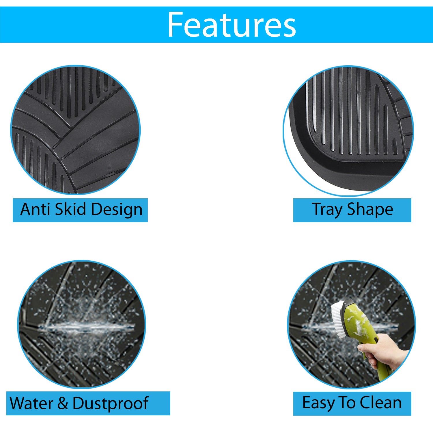 3G PVC Rubber Car Mat Compatible with All 4 Wheeler (All Model Year) | Tray Shape Universal Size Car Floor Foot Mats | Complete Set of 5 Pieces | 100% Waterproof and Washable | Black Color