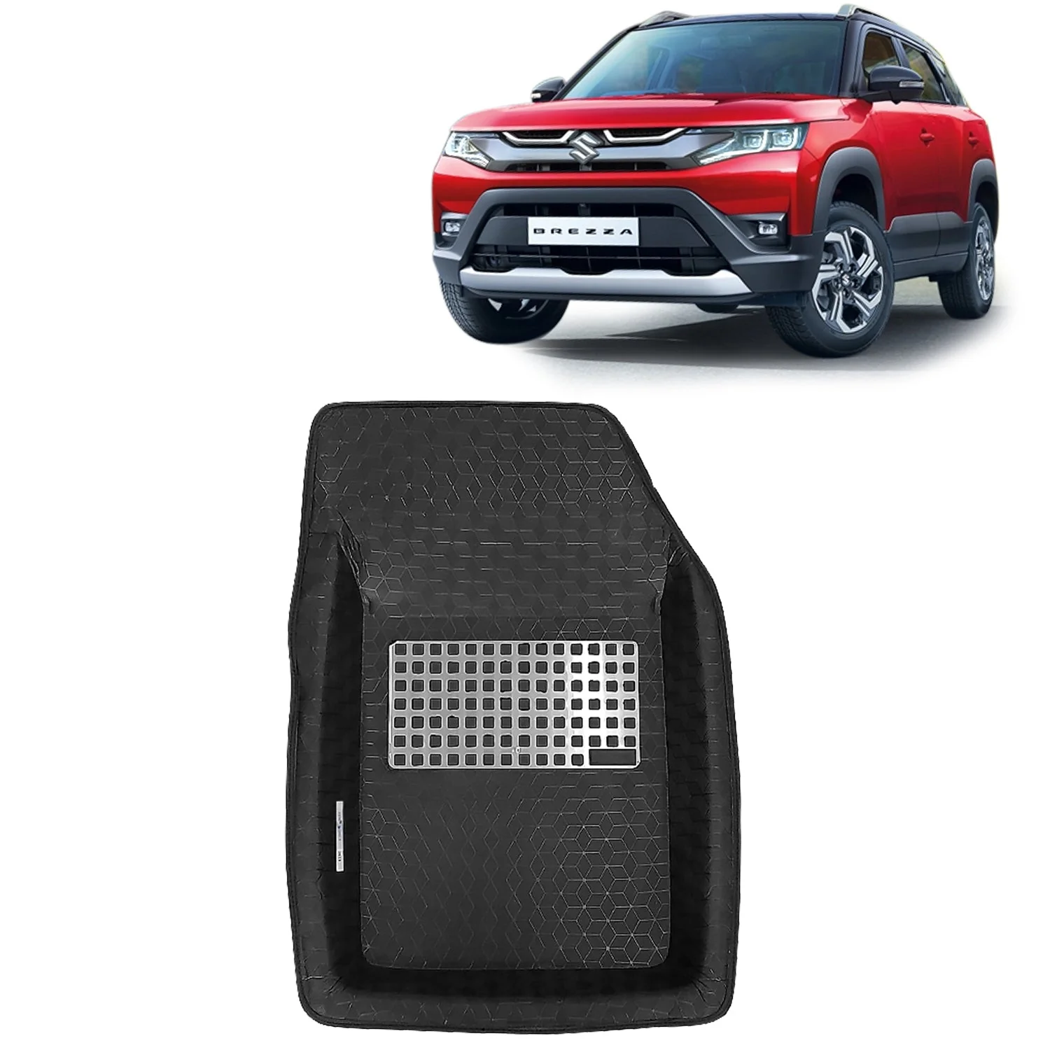 KINGSWAY® Brezza Car Mat 4.5D for (Year 2022 Onwards) All Model, Compatible with Maruti Suzuki Brezza Car Floor Mats, Complete Set of 3 Pieces, Top Notch PVC 4.5D Foot Mats, Washable, Black