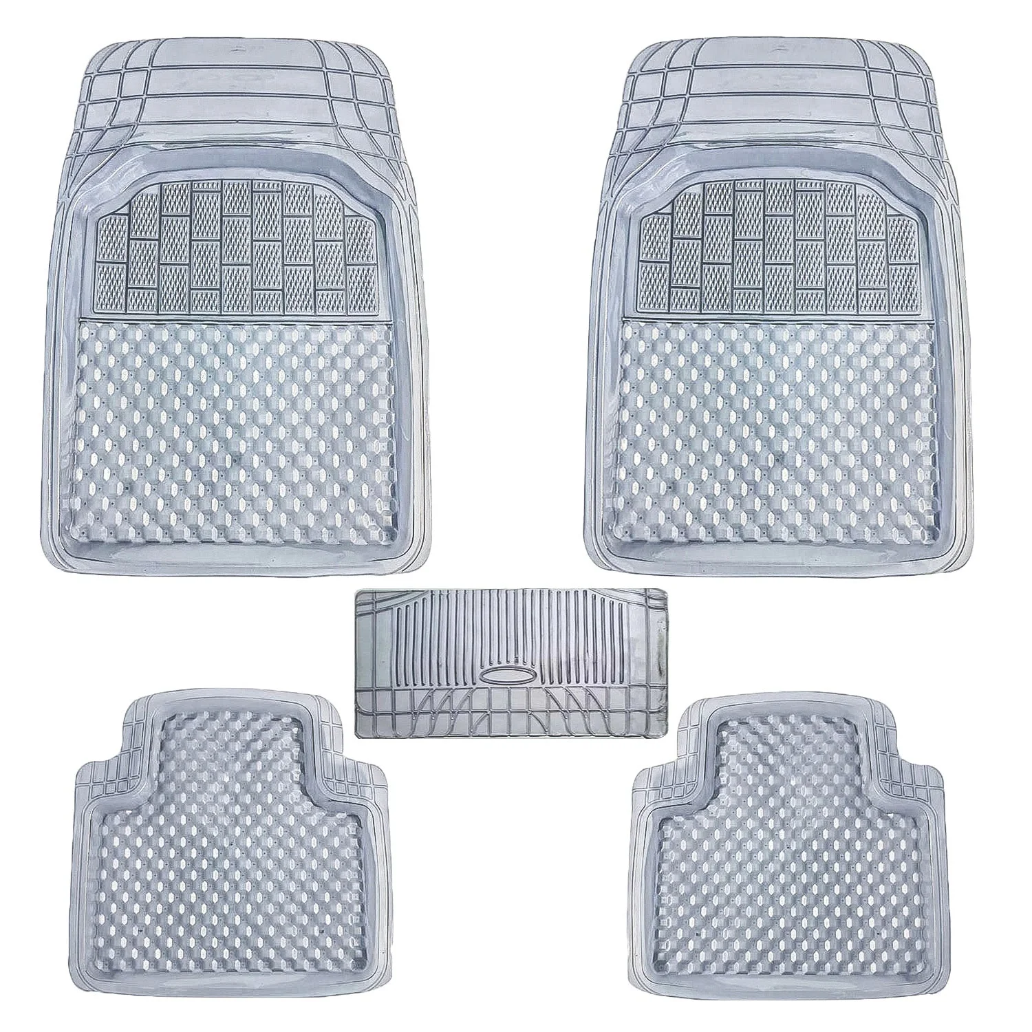 3G PVC Rubber Car Mat Compatible with All 4 Wheeler (All Model Year) | Tray Shape Universal Size Car Floor Foot Mats | Complete Set of 5 Pieces | 100% Waterproof and Washable | Transparent
