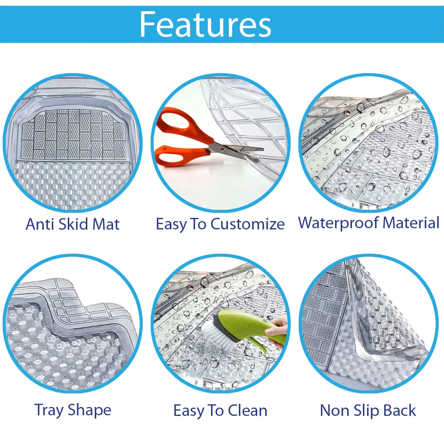3G PVC Rubber Car Mat Compatible with All 4 Wheeler (All Model Year) | Tray Shape Universal Size Car Floor Foot Mats | Complete Set of 5 Pieces | 100% Waterproof and Washable | Transparent