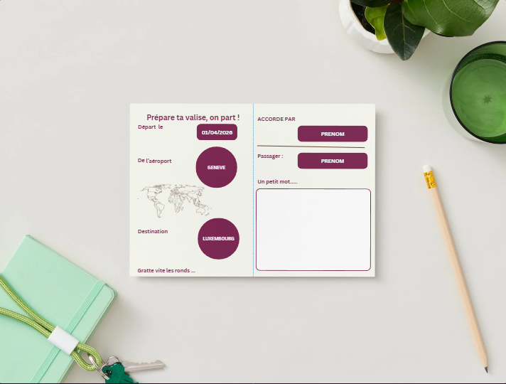 Carte à gratter "Prépare ton passport, on part à l'aéroport !