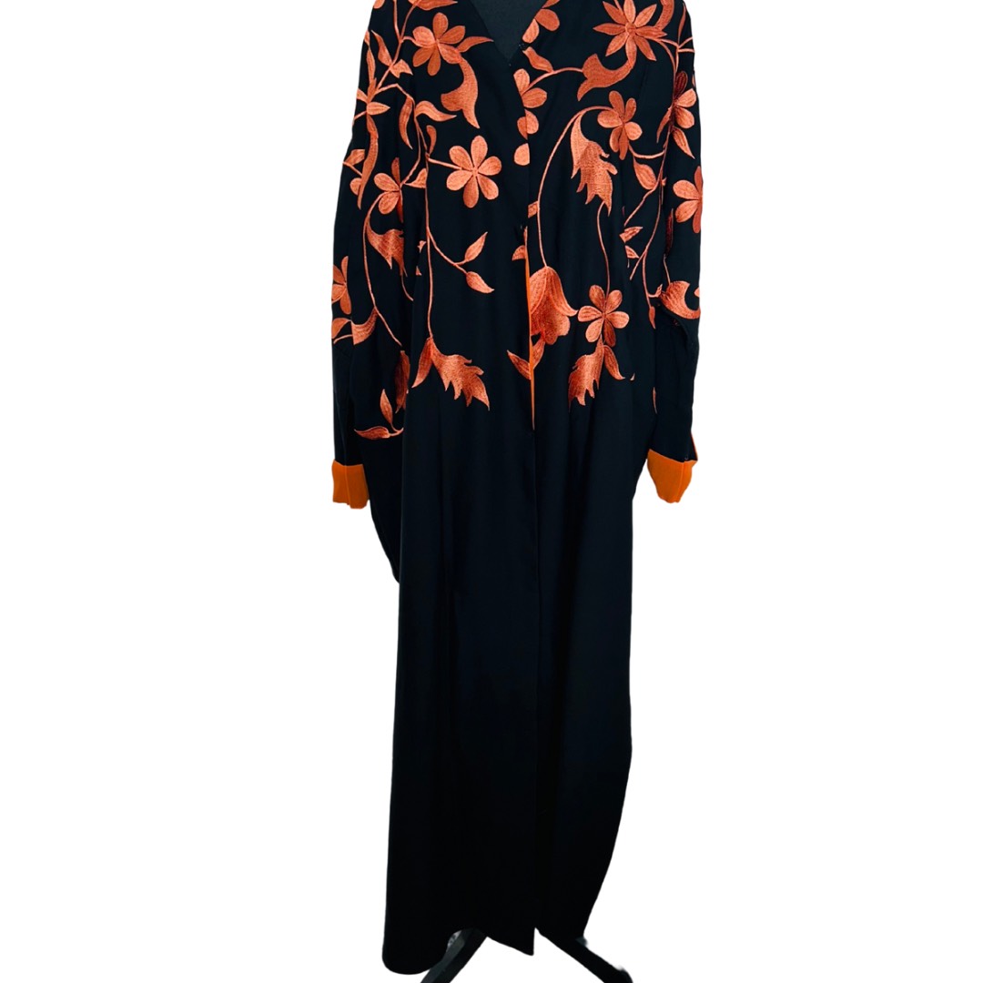 Orang/Black Floral abaya