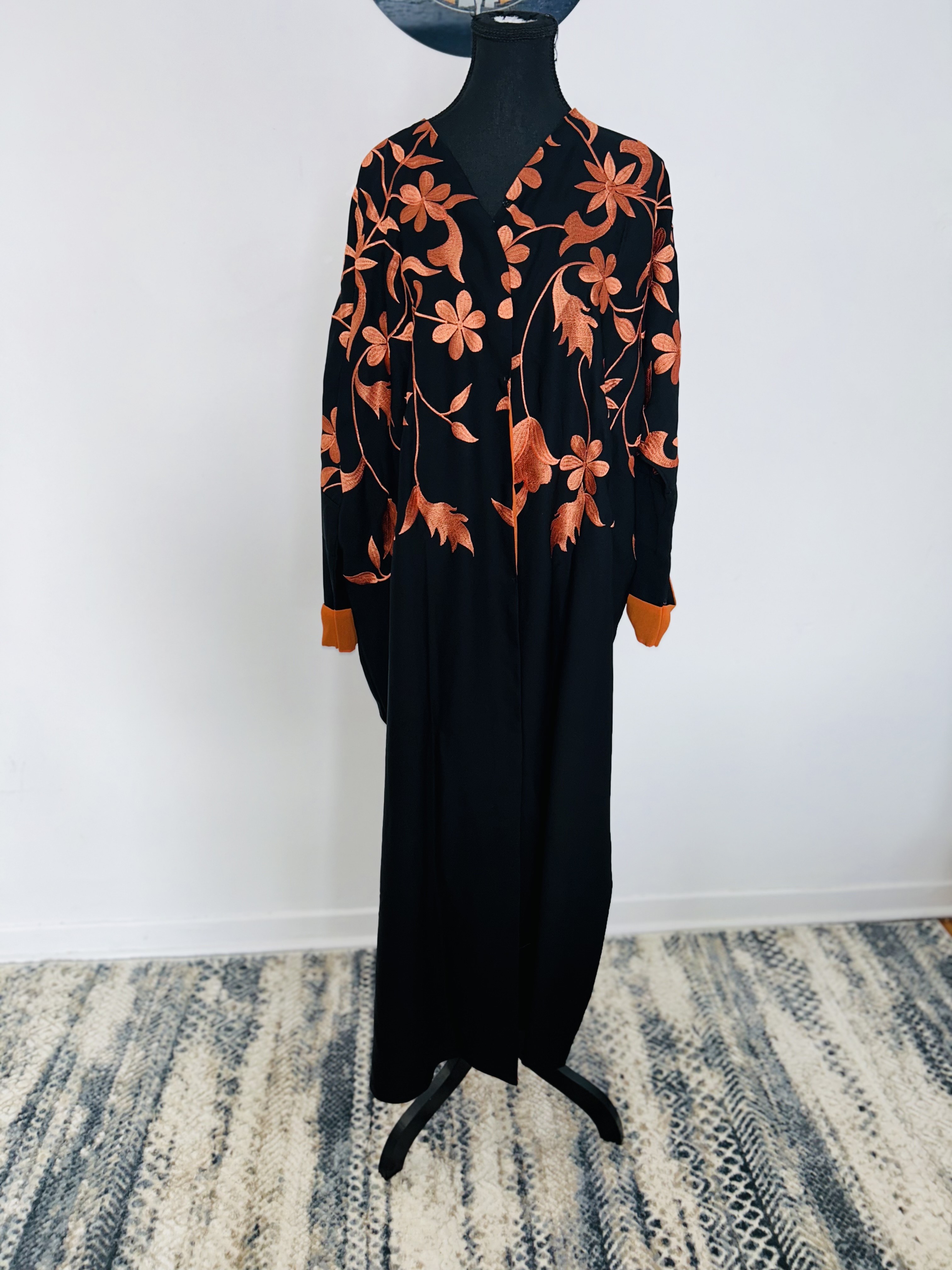 Orang/Black Floral abaya