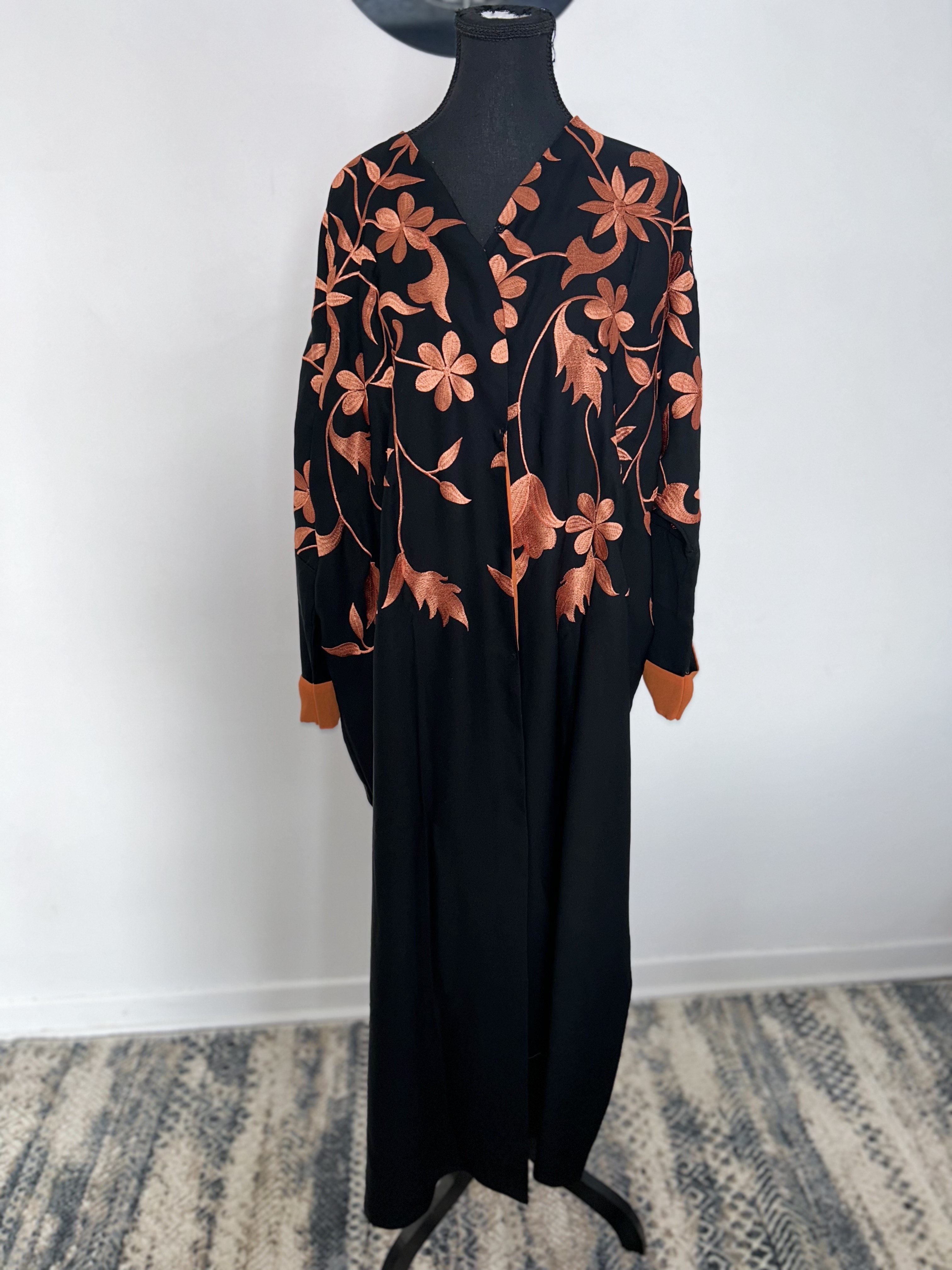 Orang/Black Floral abaya
