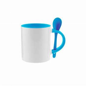 Taza fondo y mango color con cuchara Sublimable 11 Oz