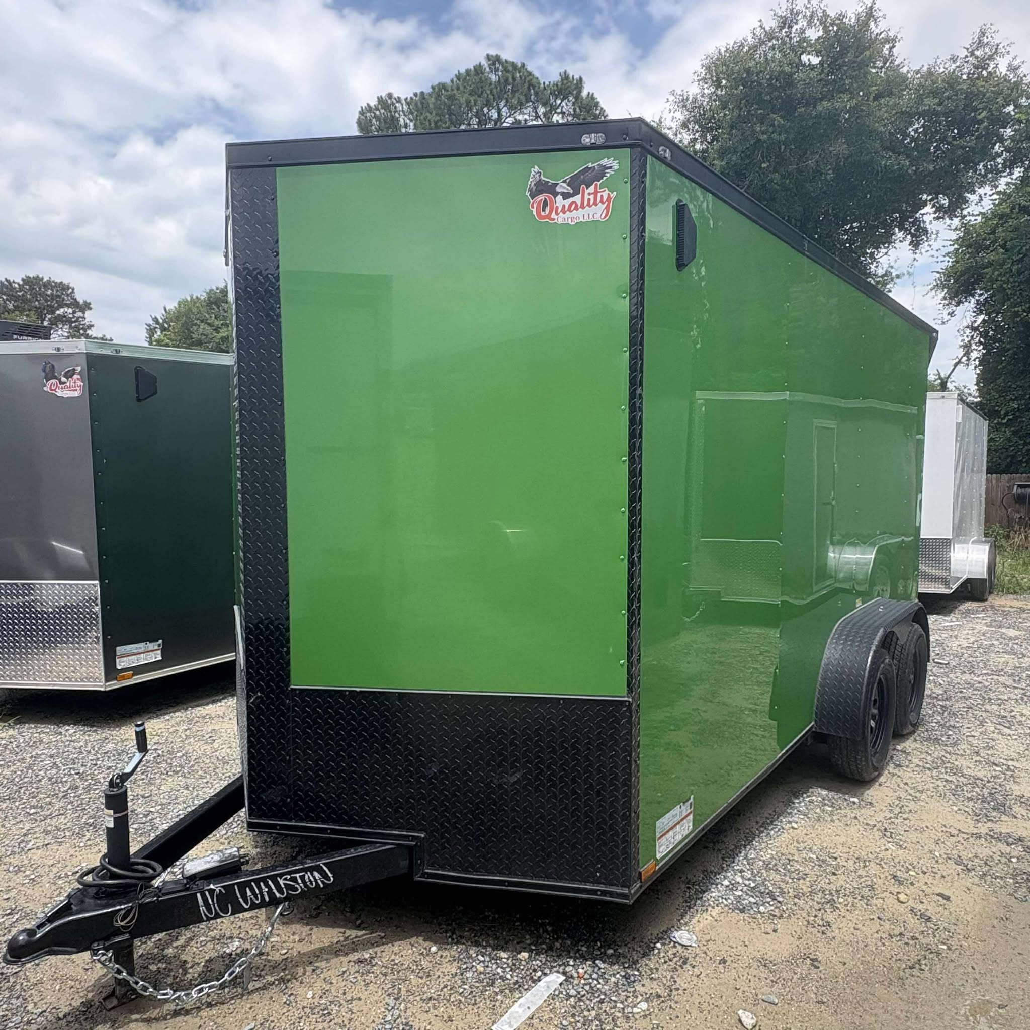 7x14TA Enclosed Cargo Trailer Lime Green Blackout Quality Cargo