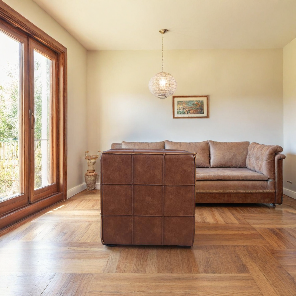 Leather Cube Ottoman