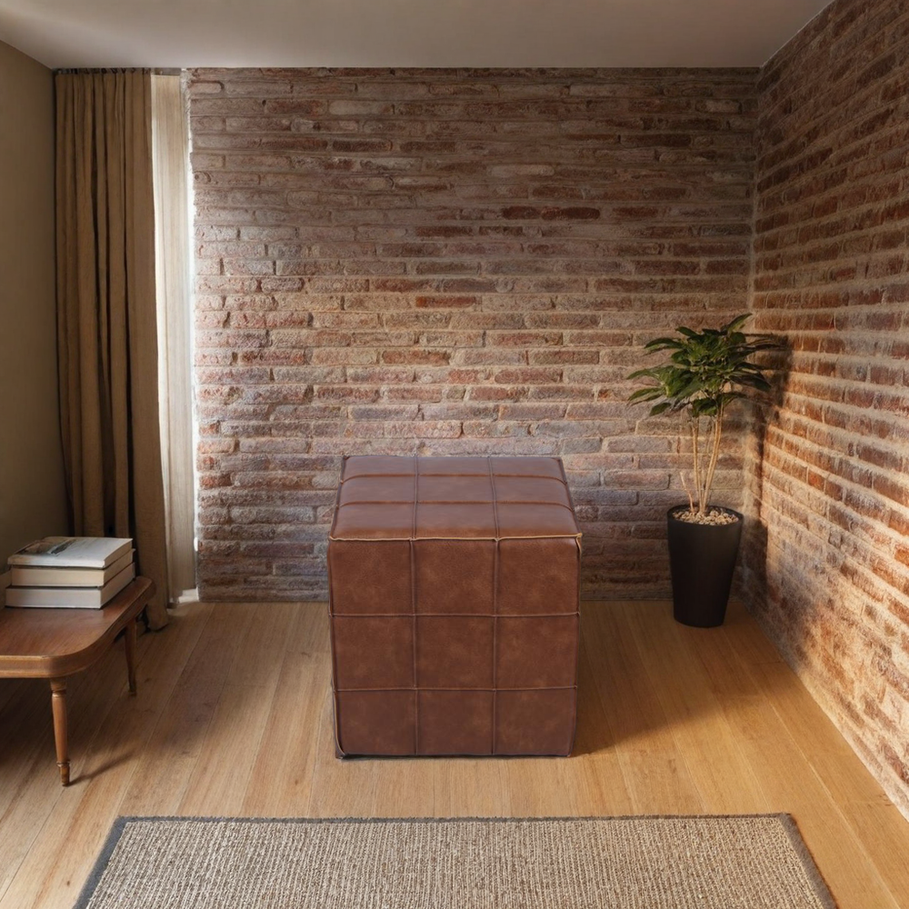 Leather Cube Ottoman