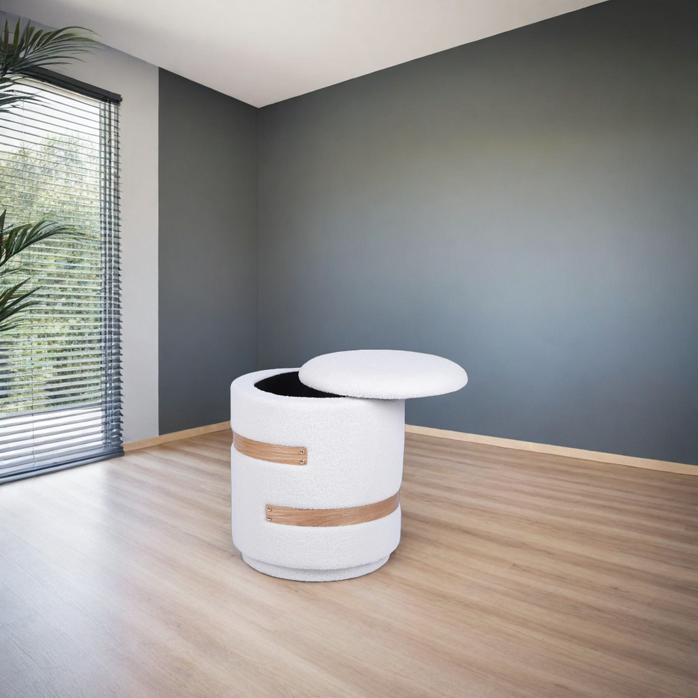 White Upholstered Storage Ottoman