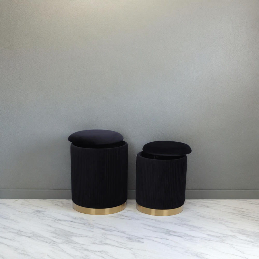 Set of Velvet Storage Ottomans