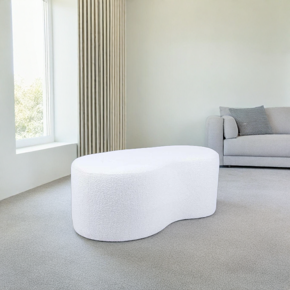 Modern White Boucle Bench
