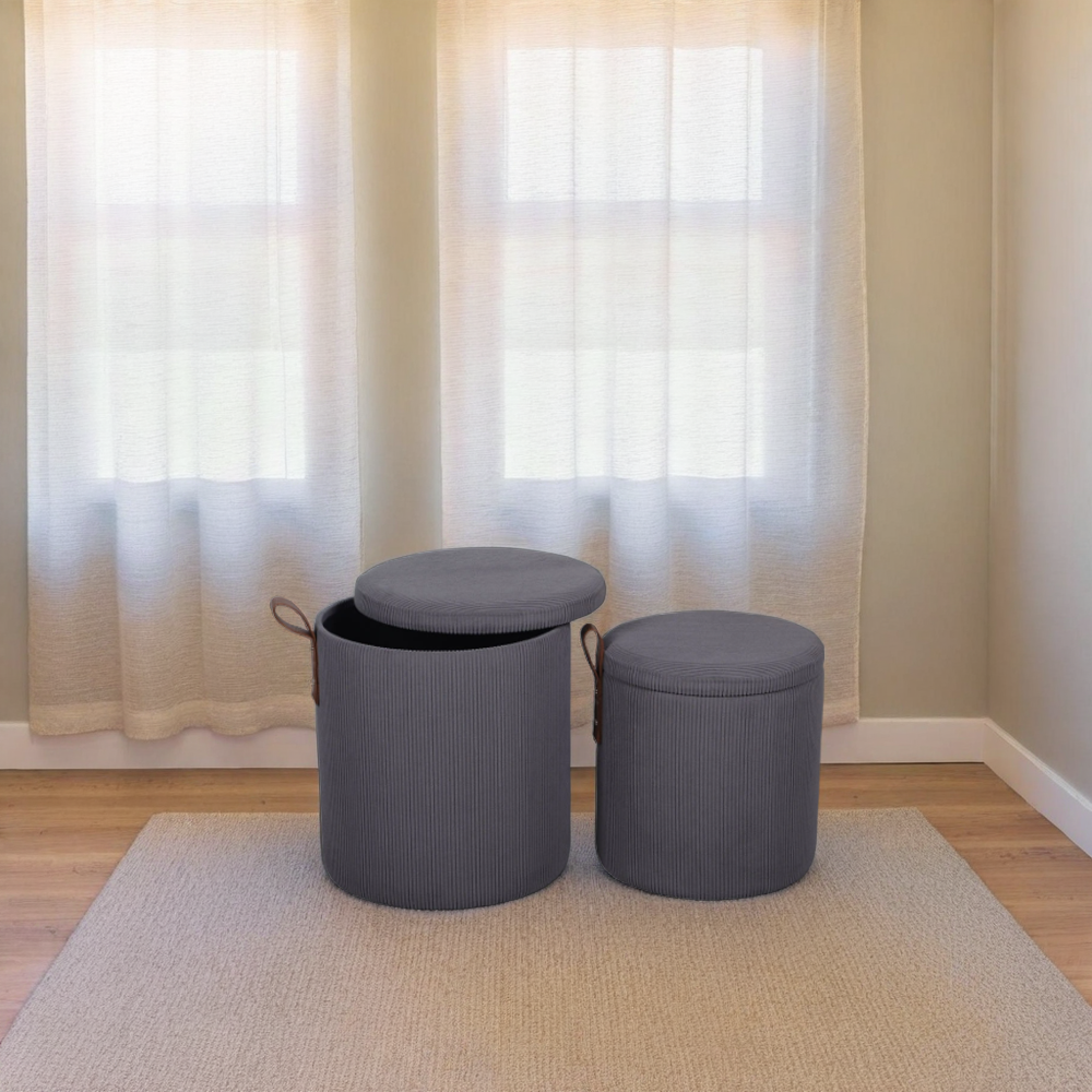 Set of Two Gray Storage Ottomans