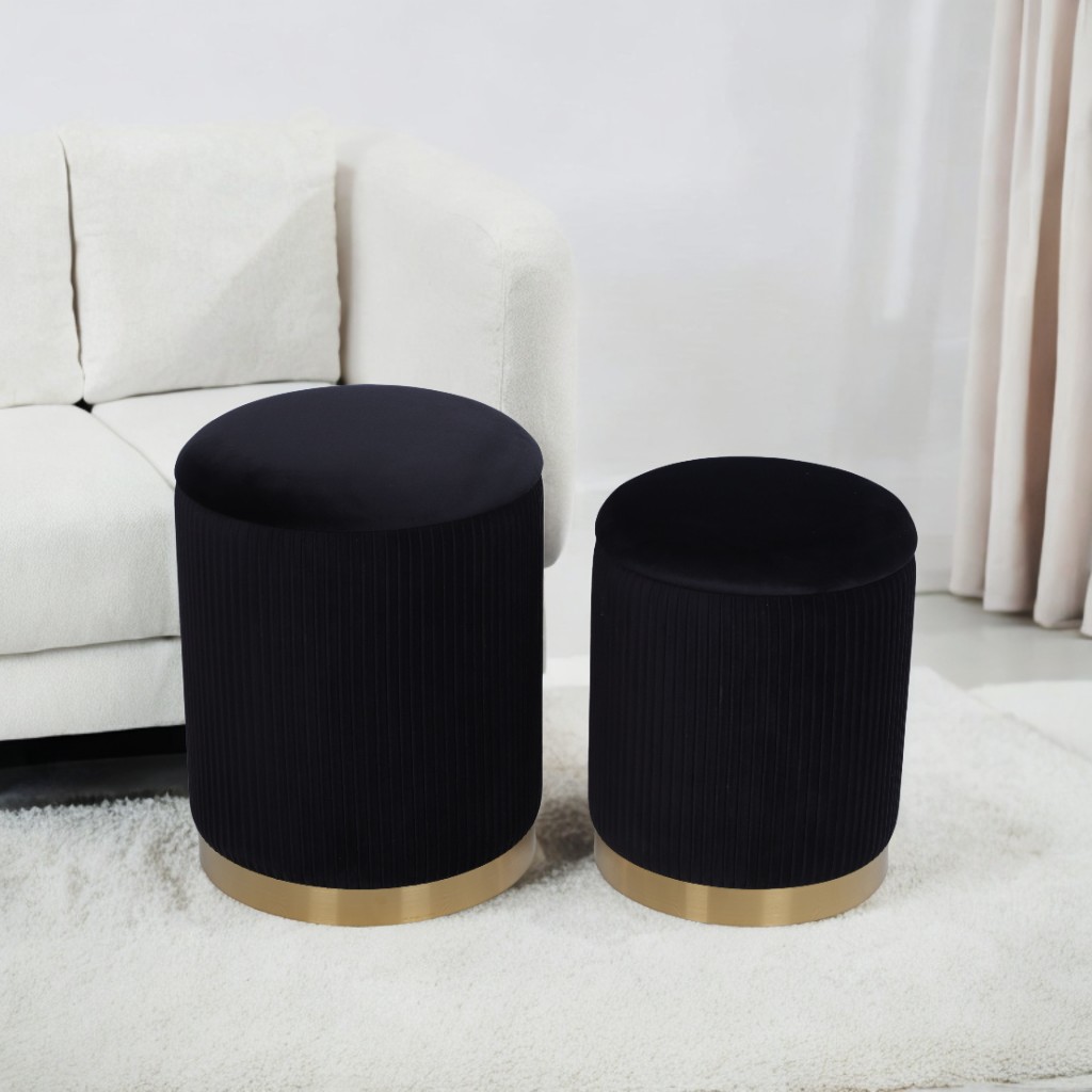 Set of Velvet Storage Ottomans